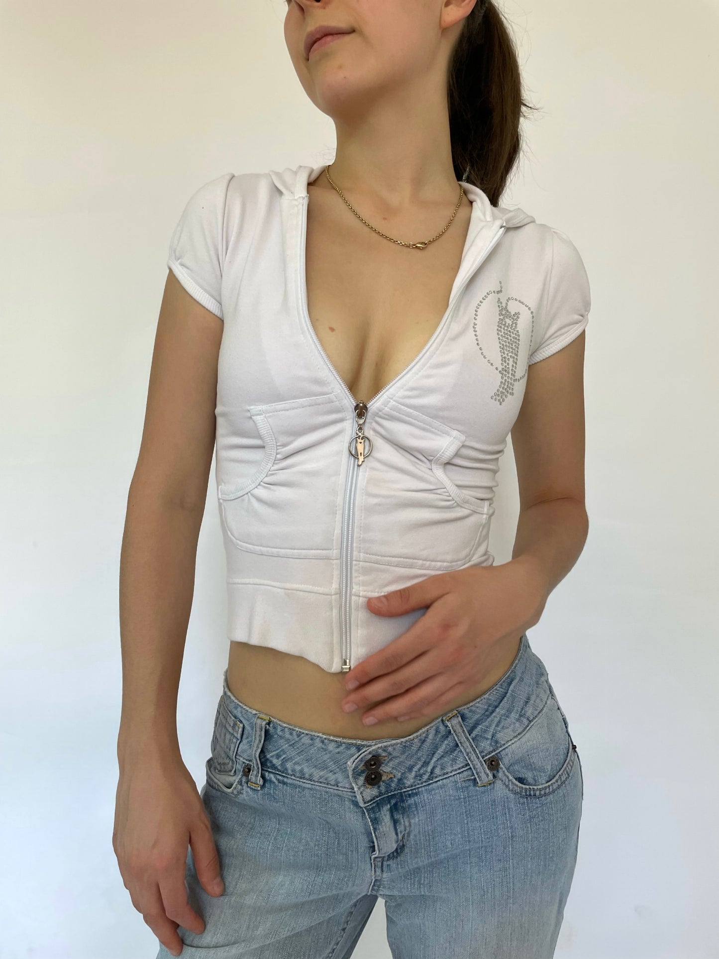 Iconic Y2k white fitted zip up
