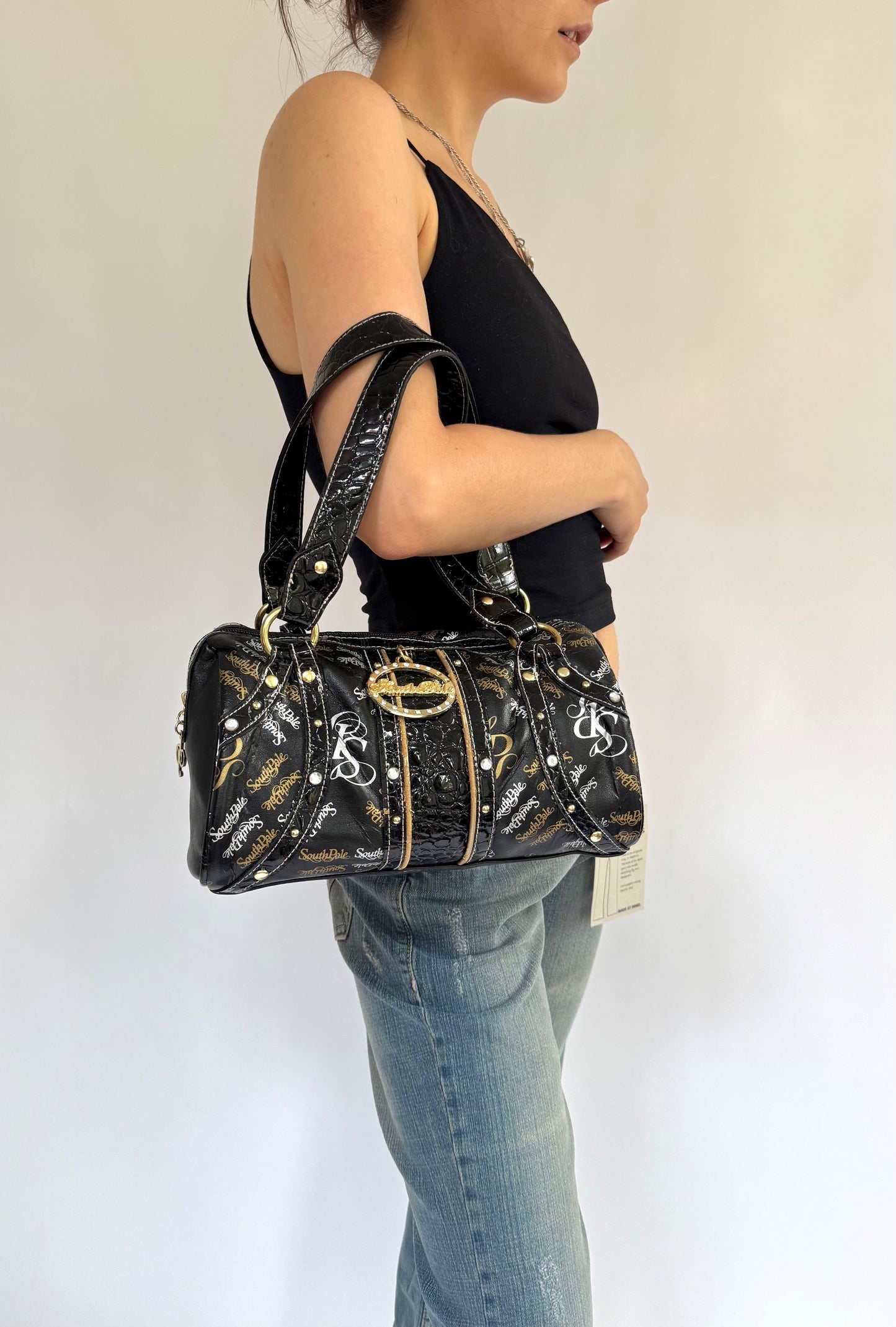 Y2K Deadstock black and gold shoulder bag by SOUTHPOLE