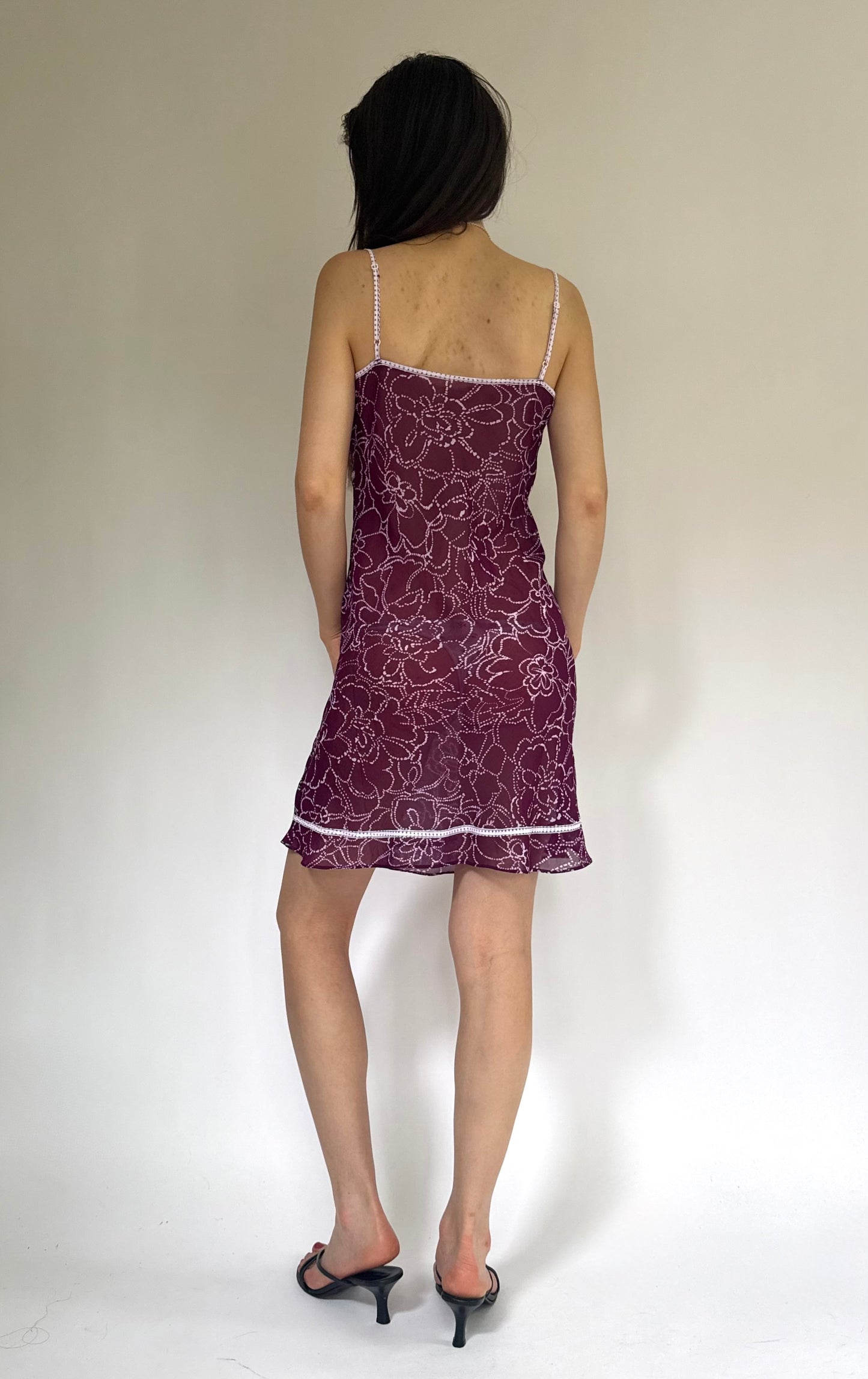 Y2K mesh purple and white floral dress