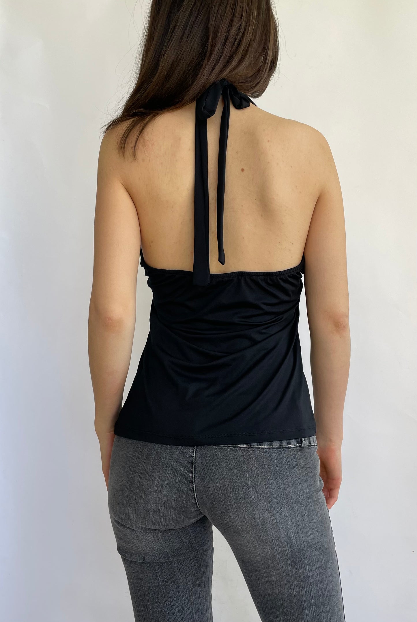 Y2K black halter top with metal rings