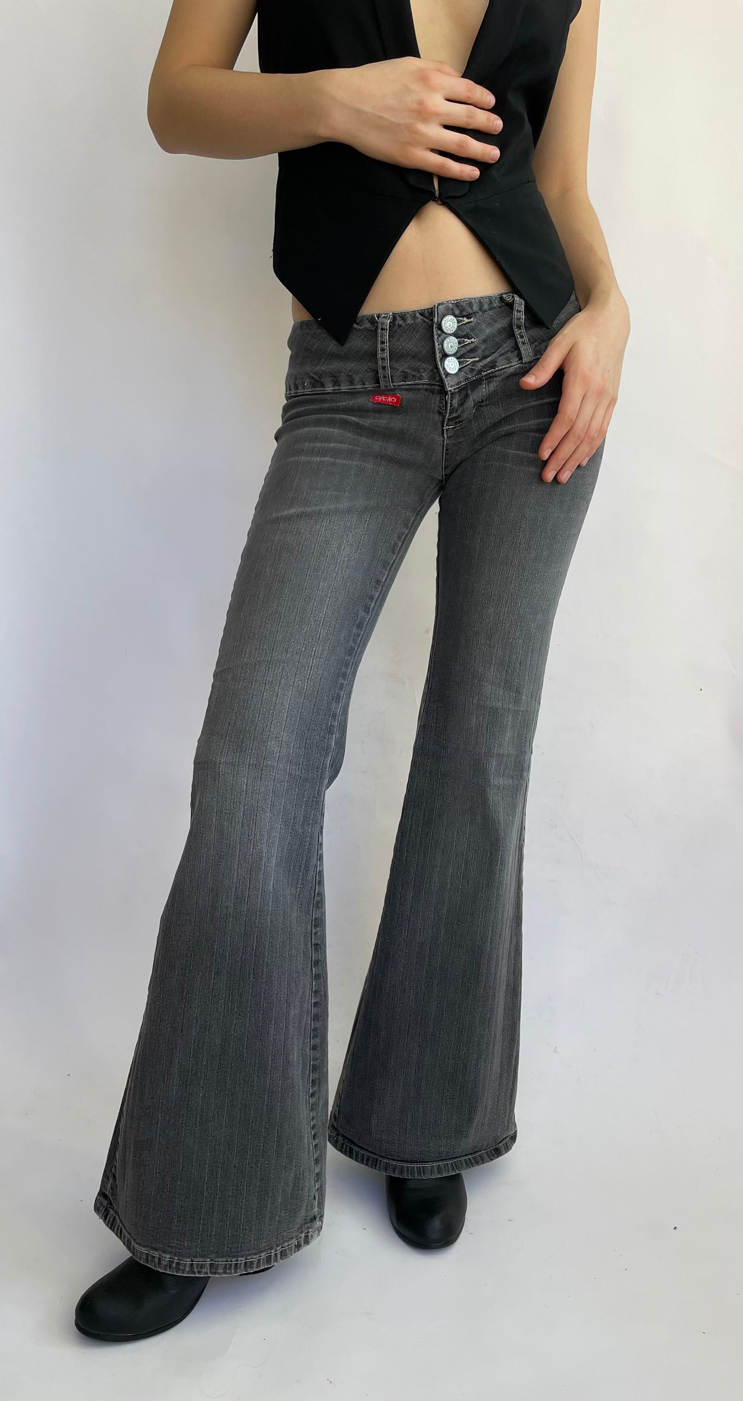 Y2K low rise flaired jeans by OPCAO in dark grey