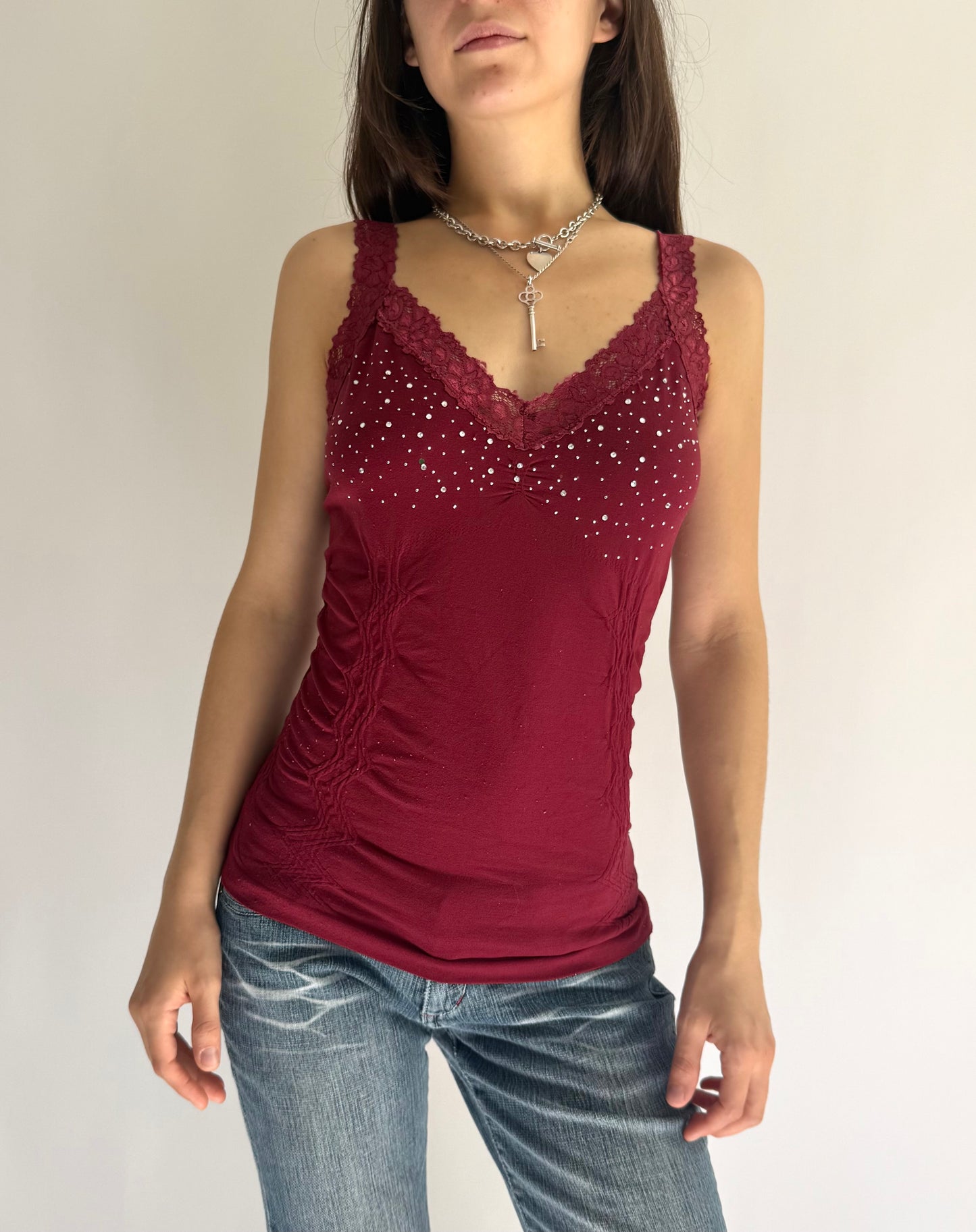 Y2k bedazelled v-neck camisole top