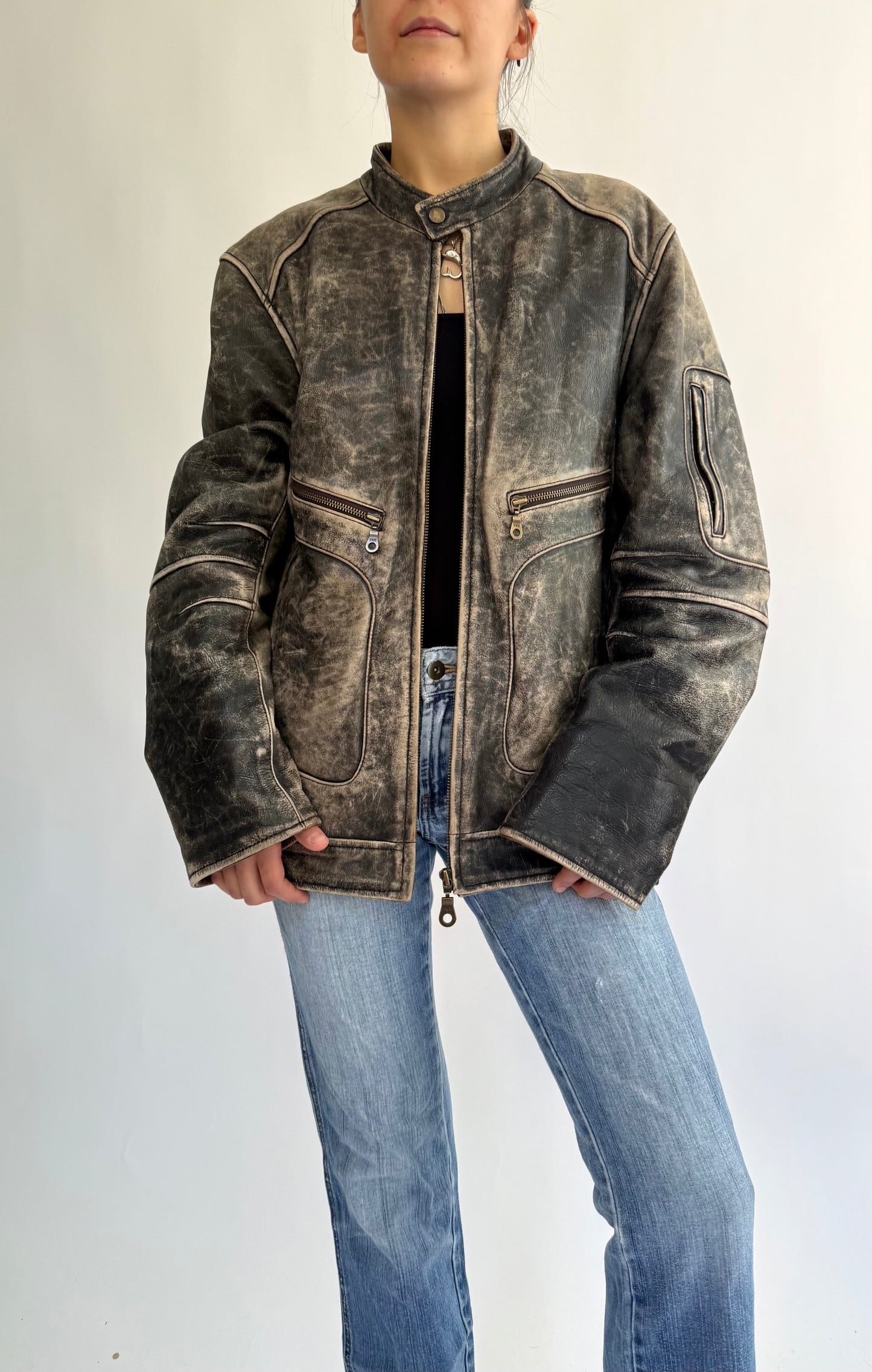 Vintage 90s genuine leather biker jacket