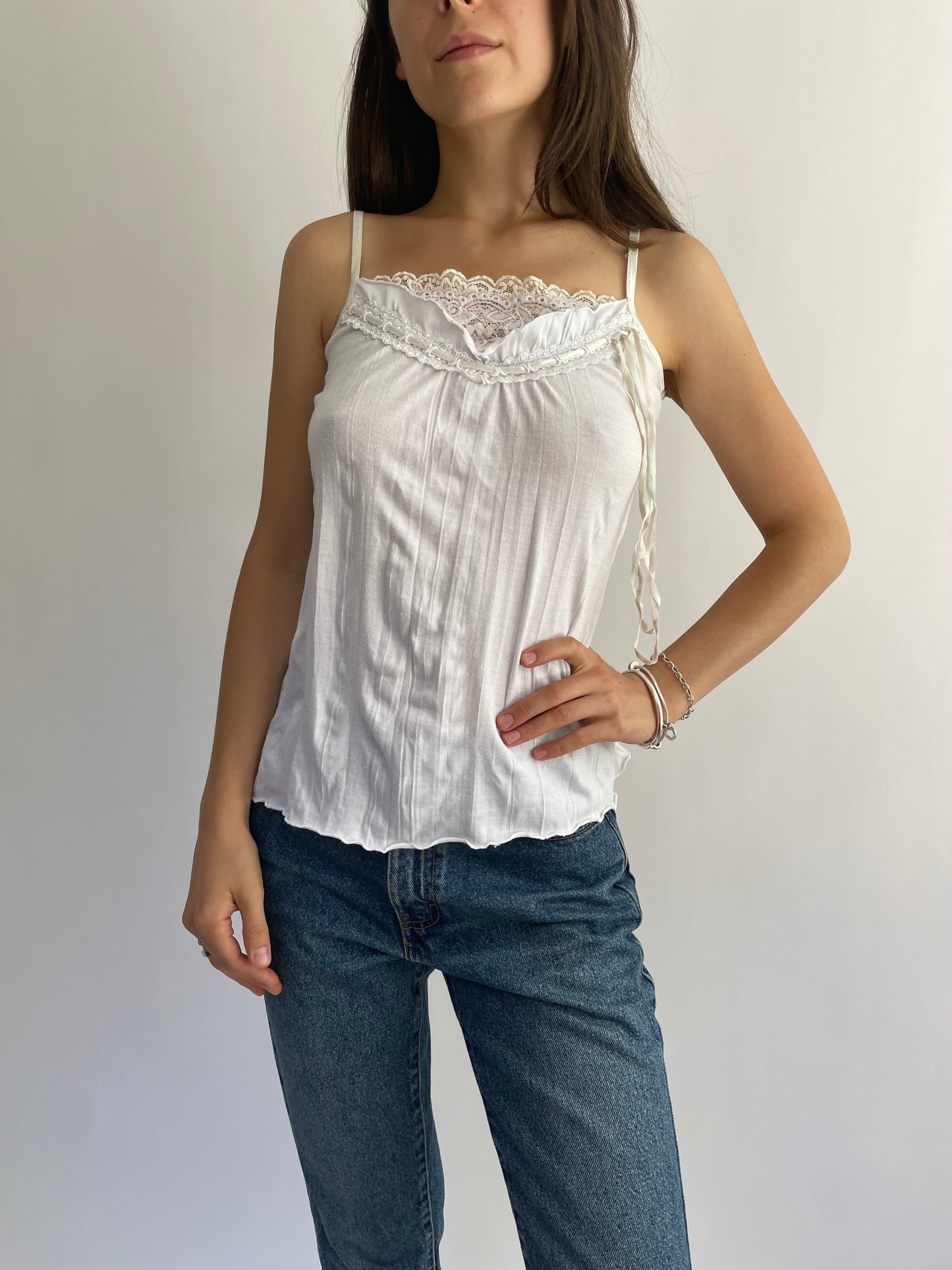 Vintage white coquette camisole lace top.