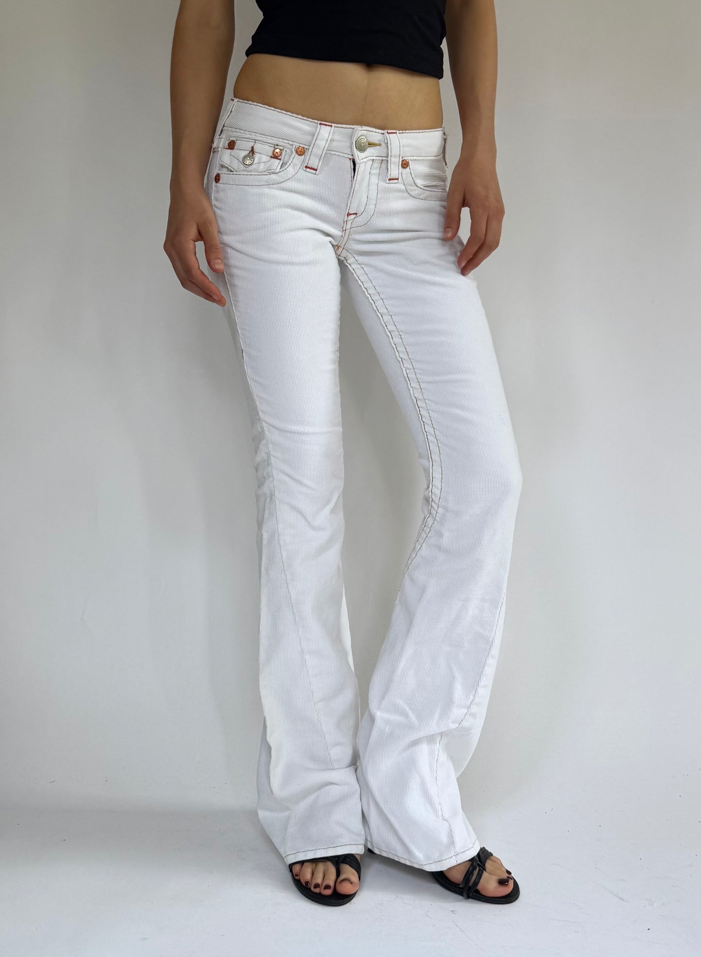 Y2K DEADSTOCK True Religion white corduroy low-rise flare jeans