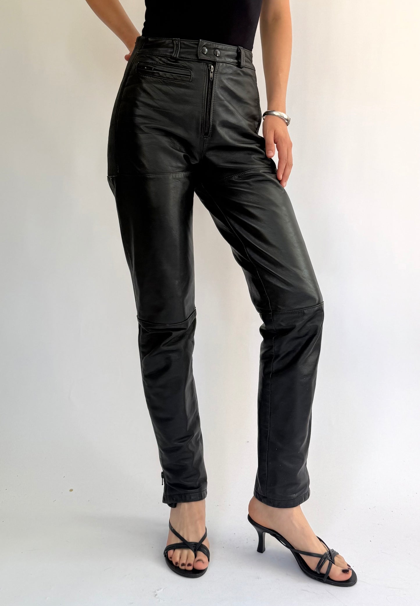 Vintage 90s high rise genuine leather pants with zipper detailing