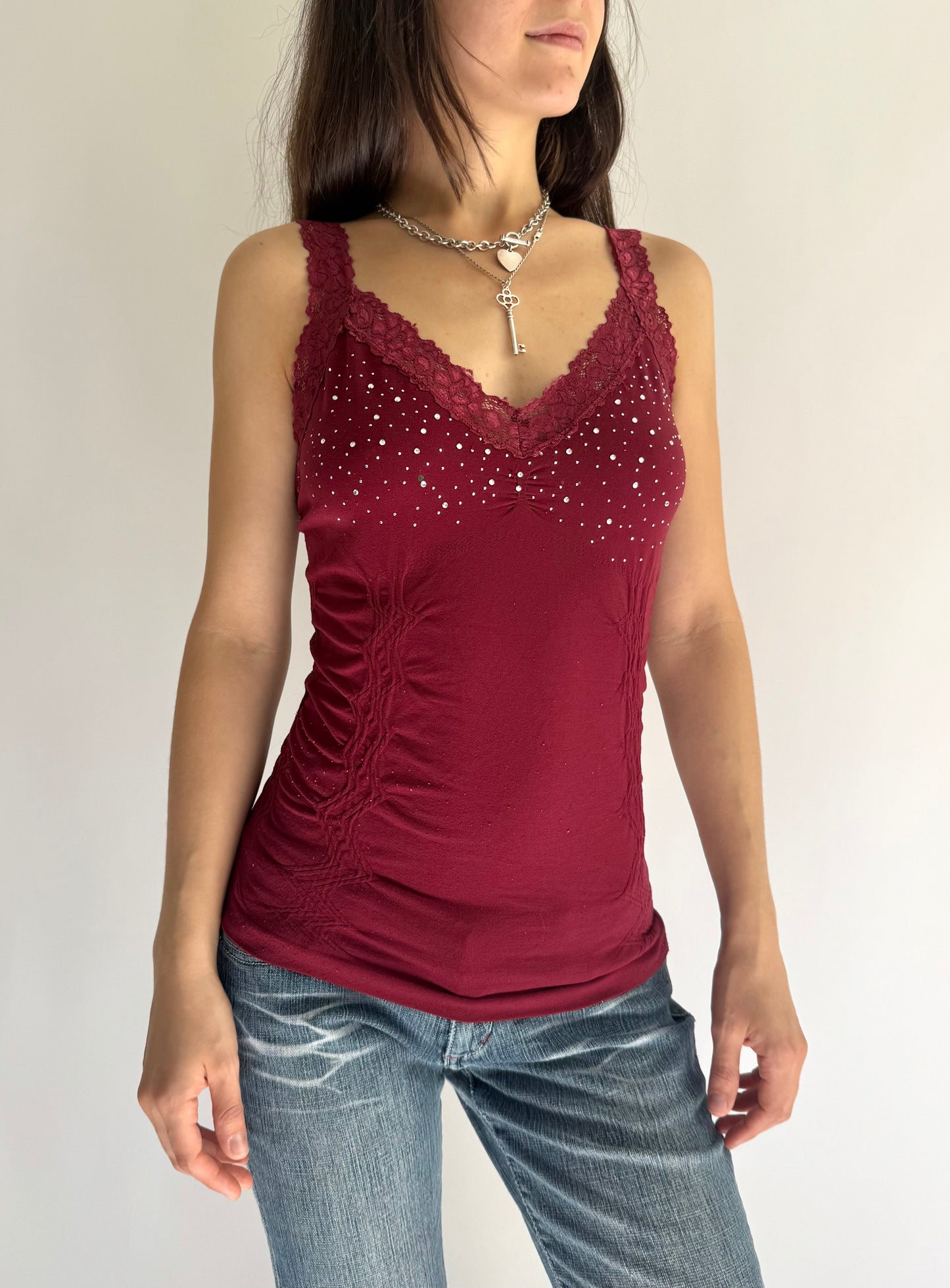 Y2k bedazelled v-neck camisole top