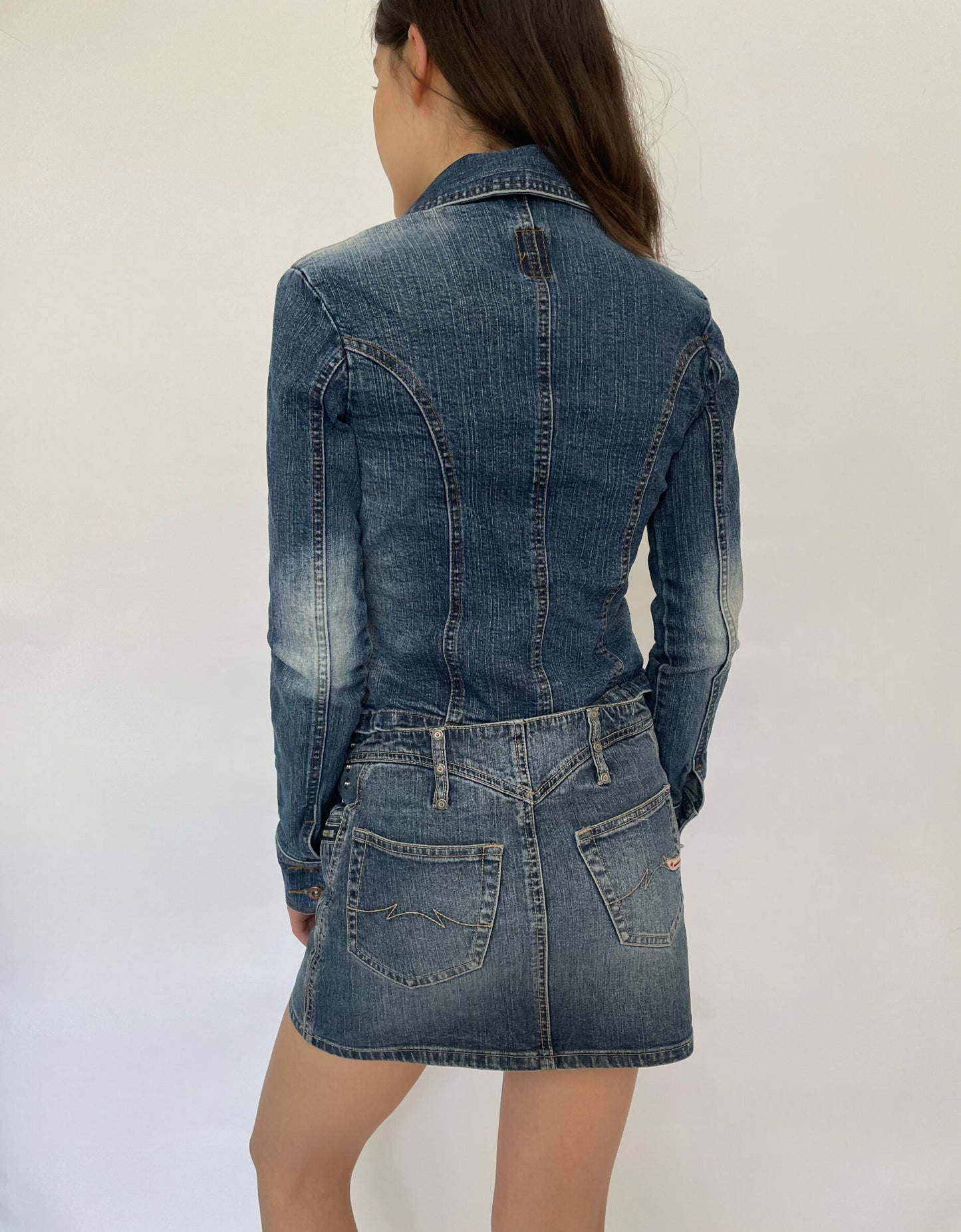 Y2K fitted stretchy denim jacket
