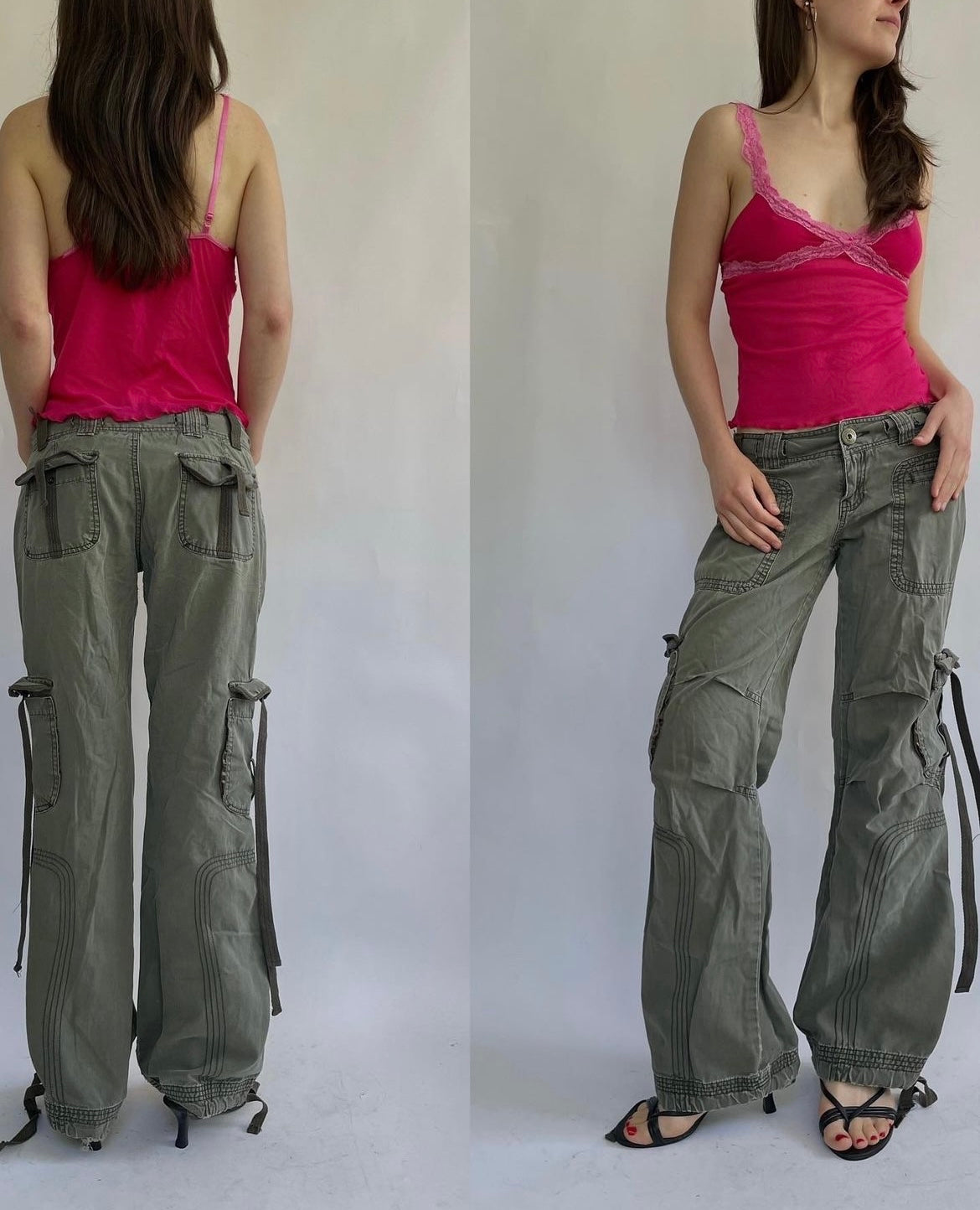Y2K flaired low rise cargos pants