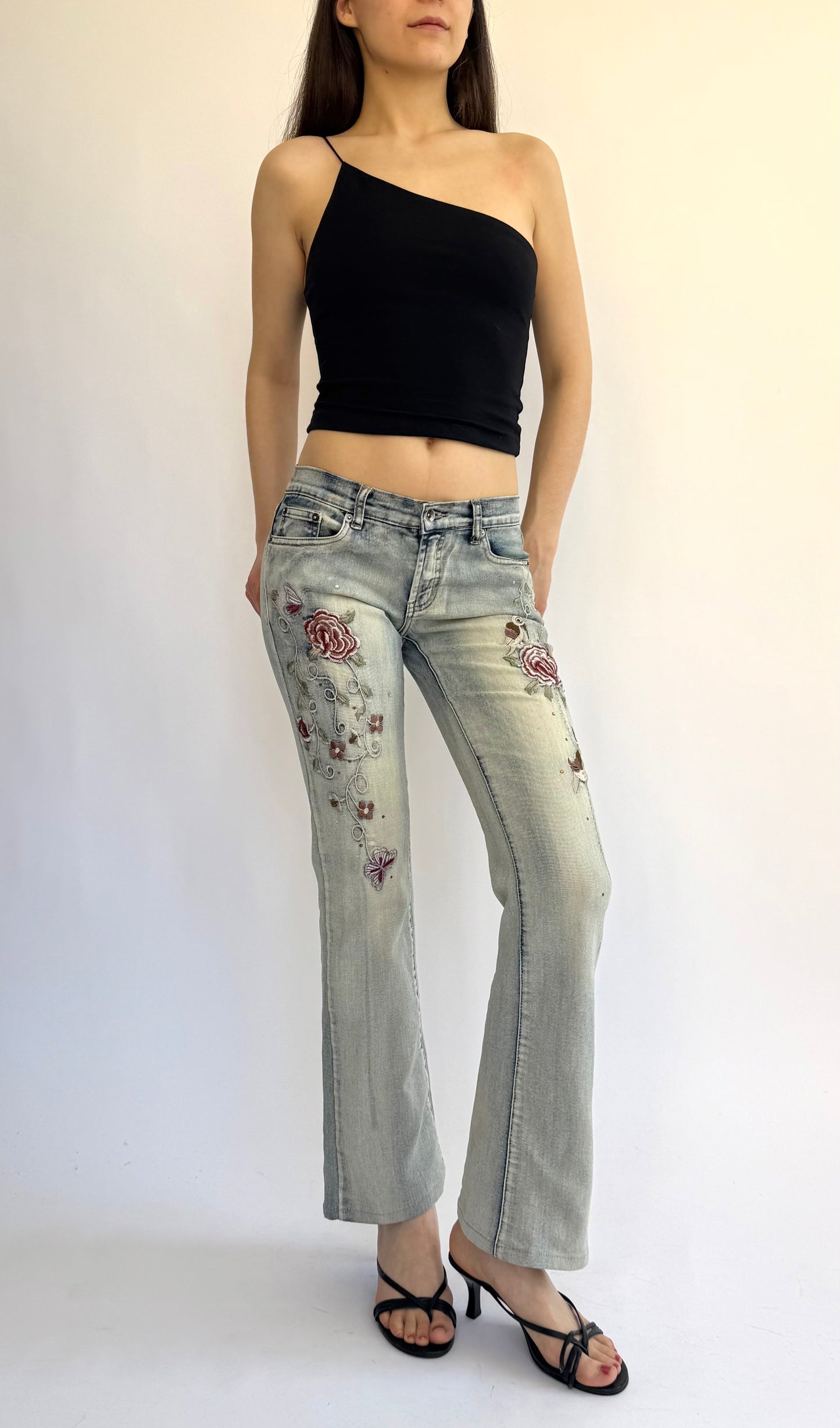 Y2K low rise flared embroidered pants