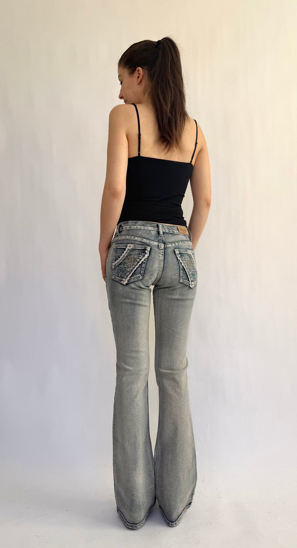 Y2K/2000s insane low rise flared butterfly patch jeans