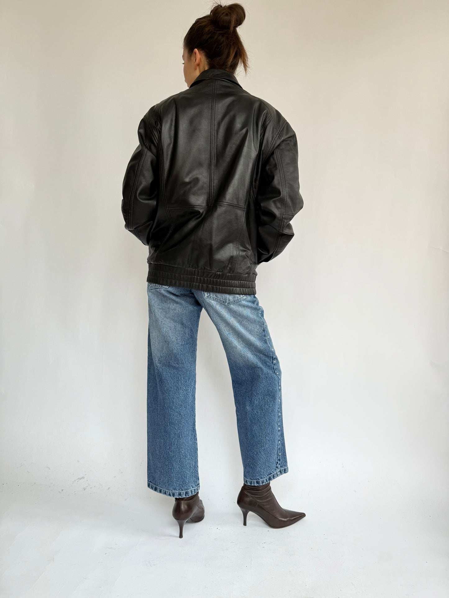 Vintage 90s black leather bomber jacket by DANIER