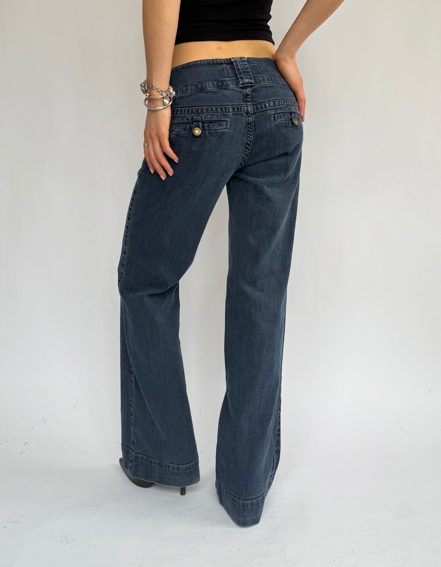2000s Dark wash low rise flare jeans