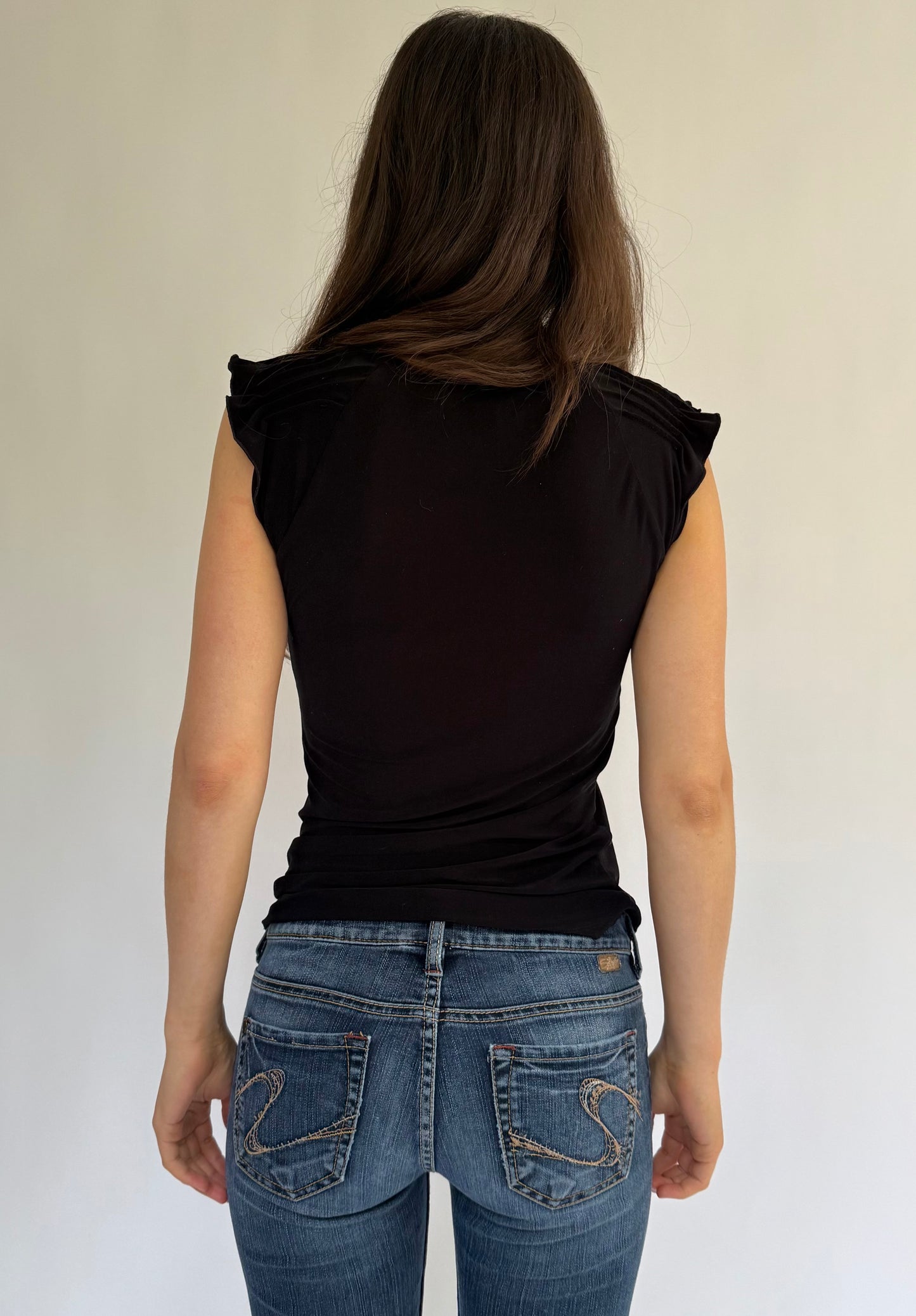 Y2K fitted black ruched cowl neck slinky top by Dudsak designs