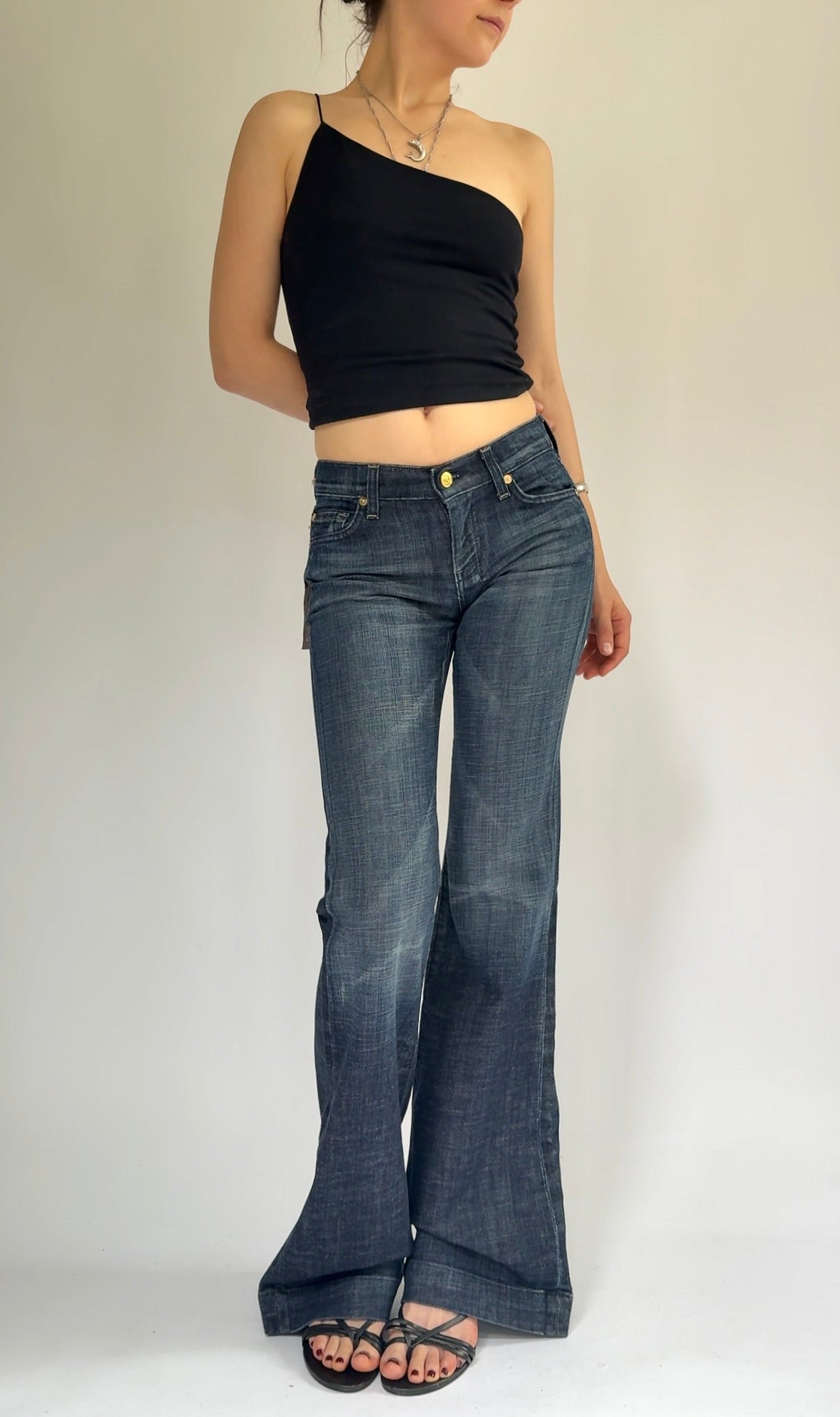 Y2K DEADSTOCK with tags dark wash mid rise flare jeans