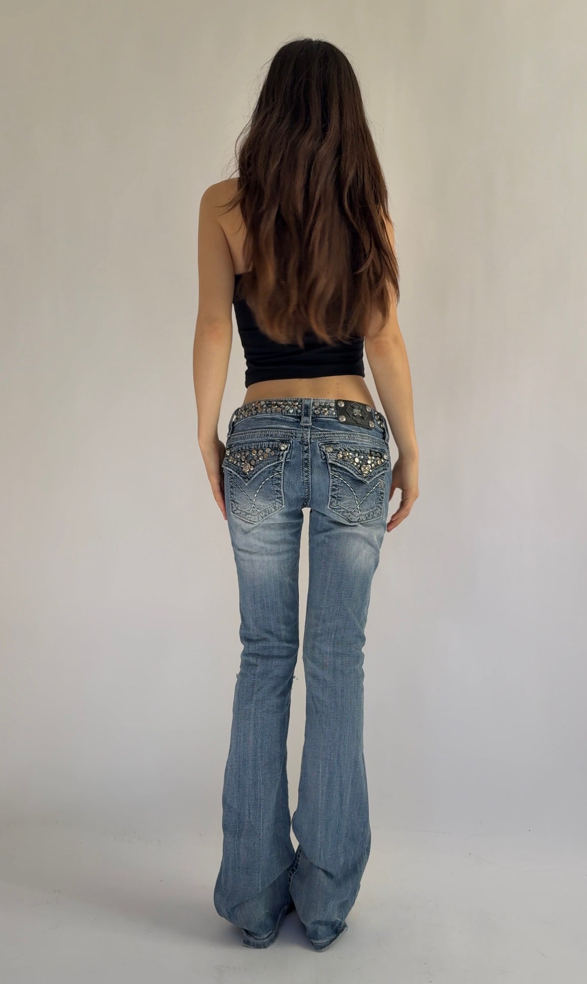 Y2K insane low rise MISS ME bedazzled flared jeans