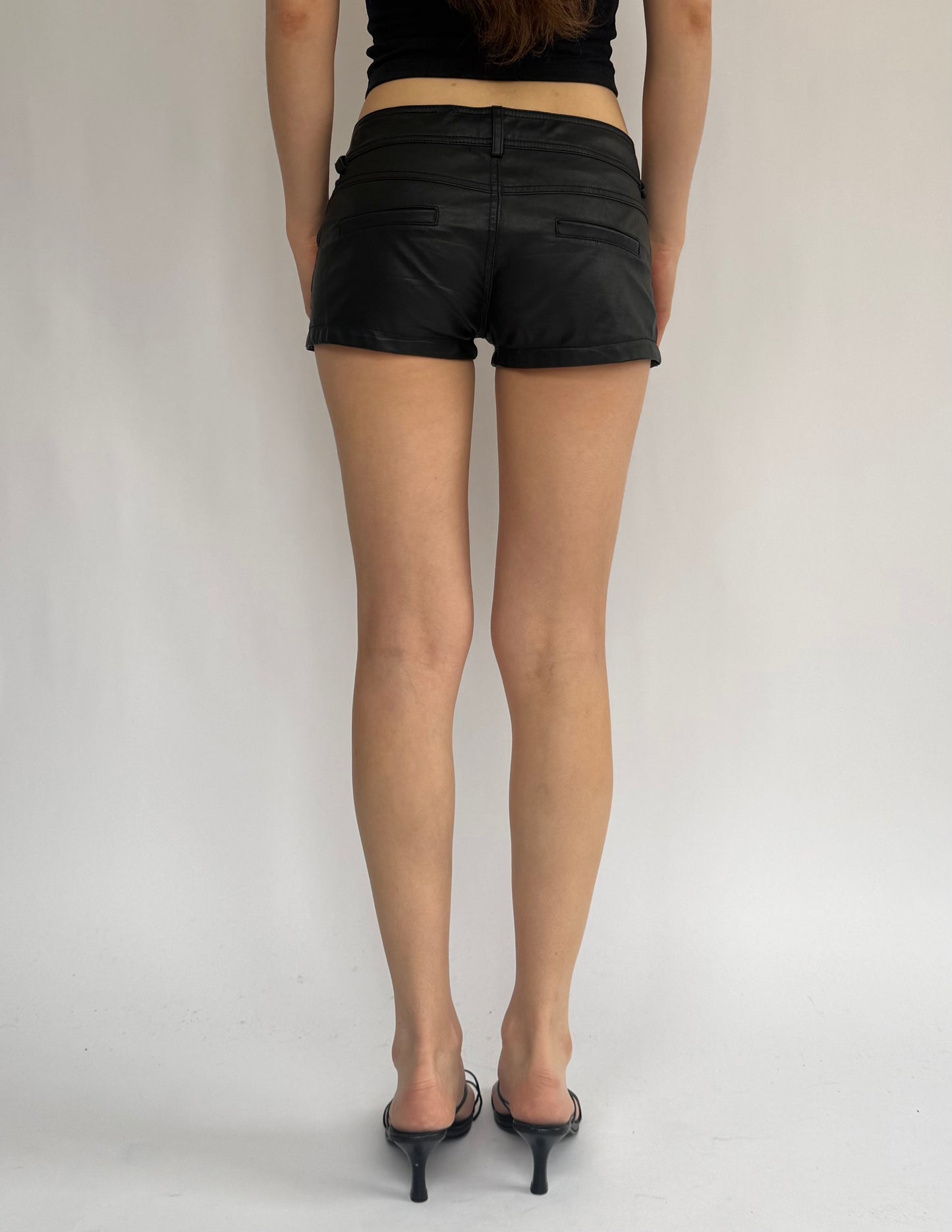 Y2K low rise mini faux leather shorts