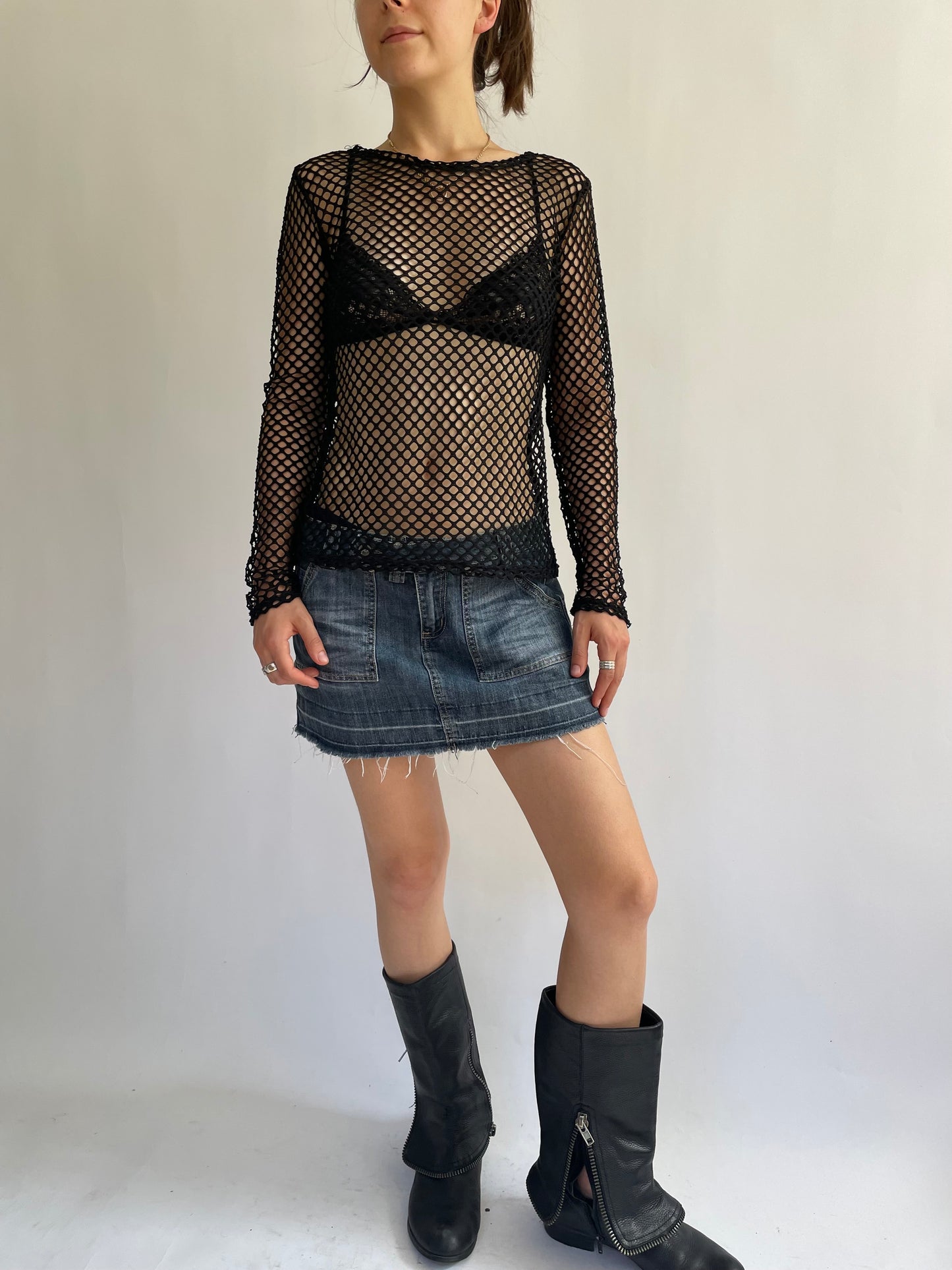 Y2K grunge aesthetic fishnet top