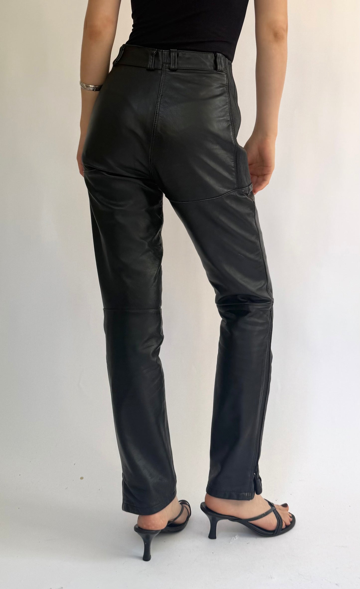 Vintage 90s high rise genuine leather pants with zipper detailing