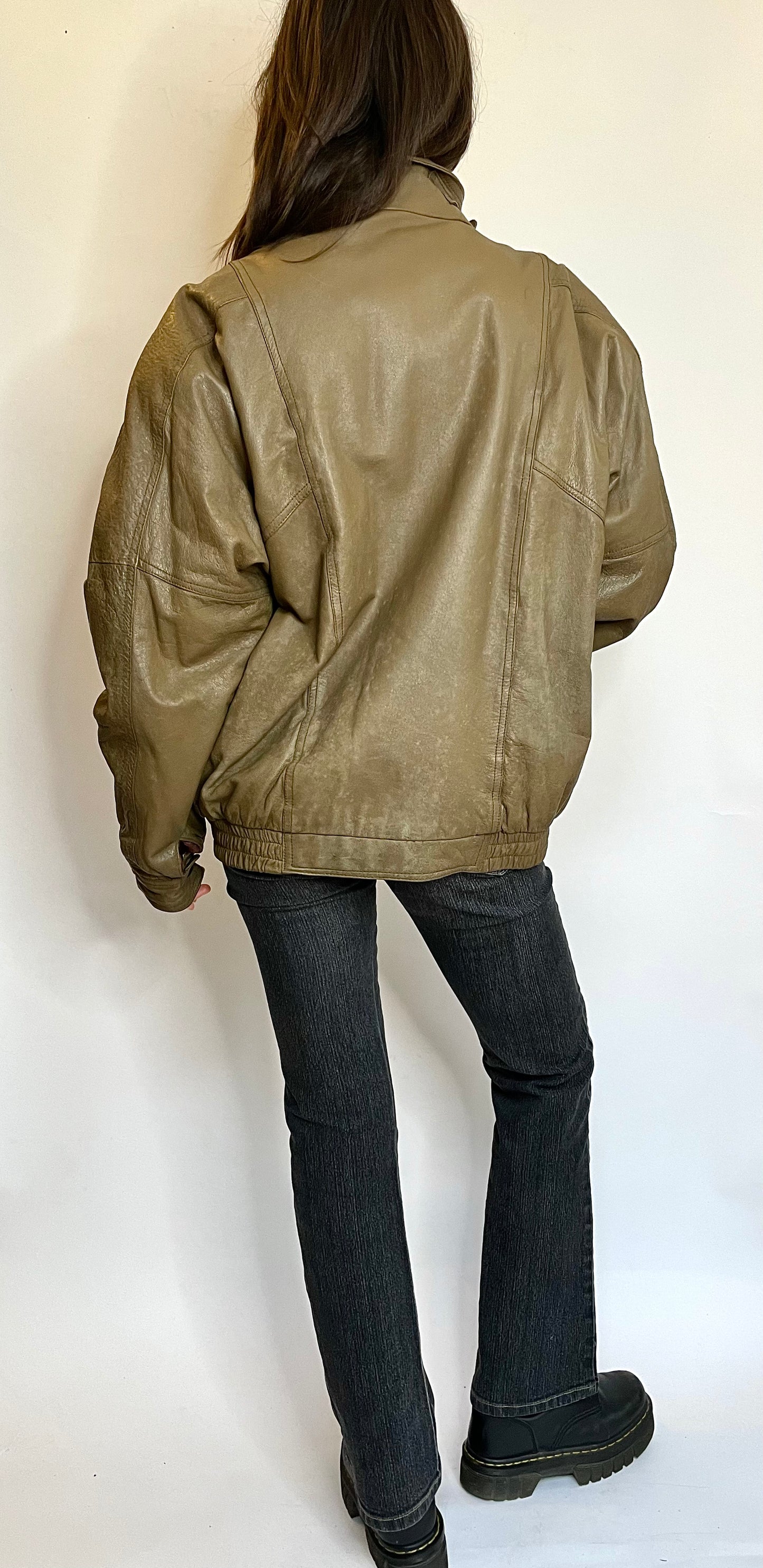 Vintage camel leather bomber