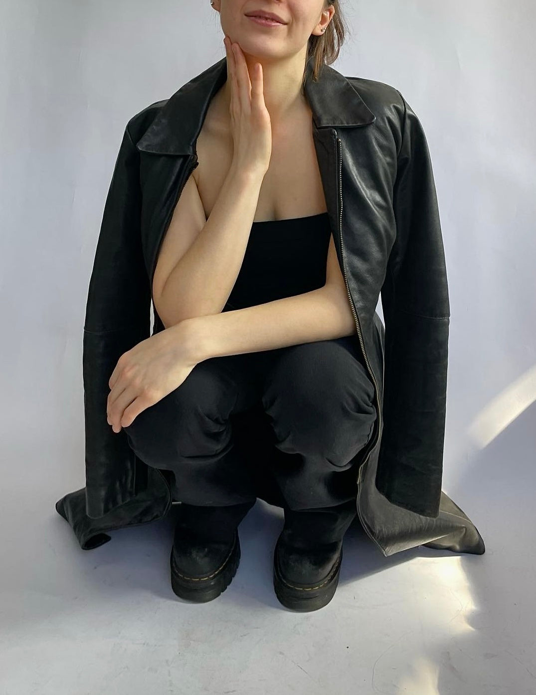 Vintage black leather coat