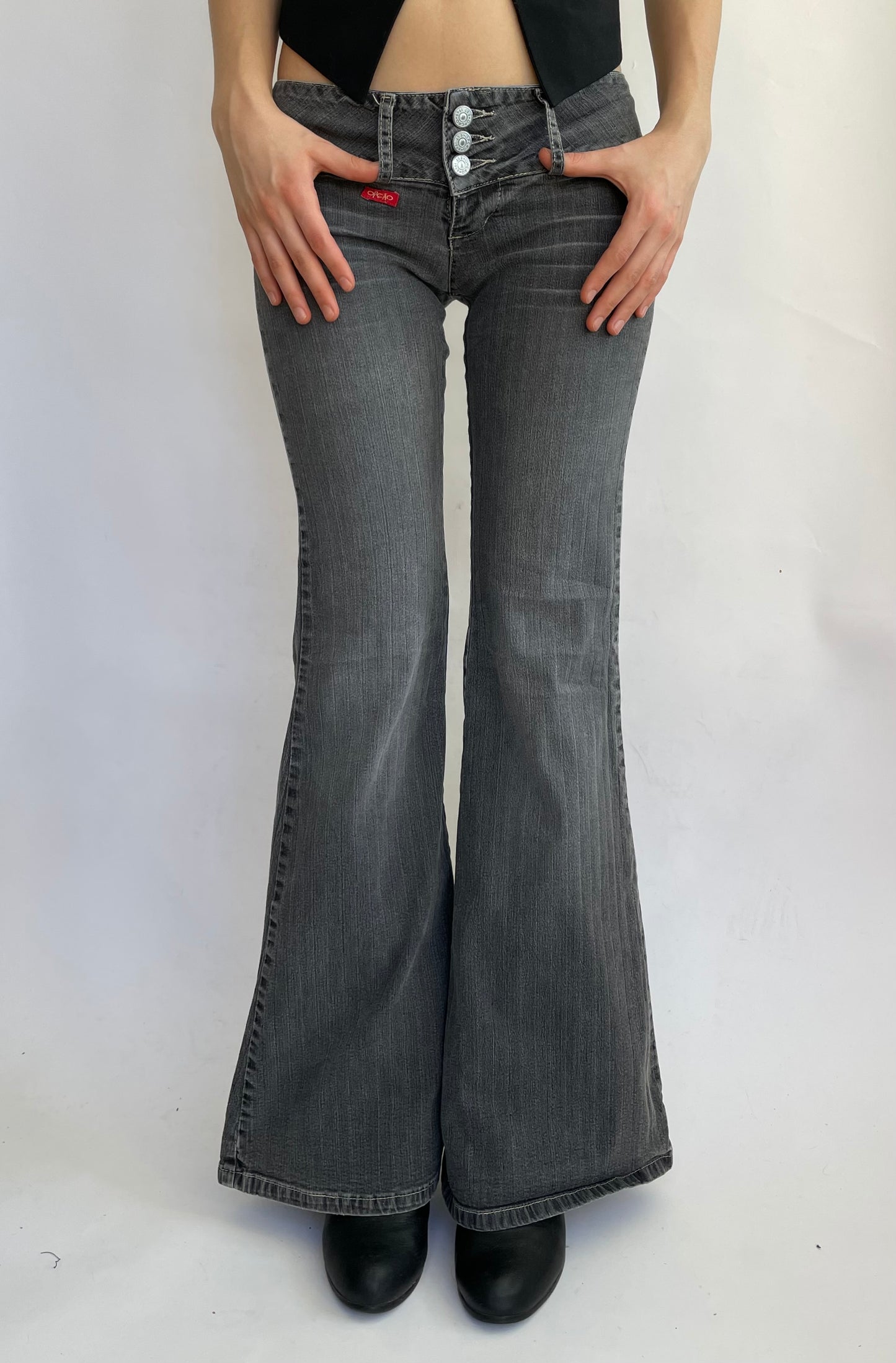 Y2K low rise flaired jeans by OPCAO in dark grey