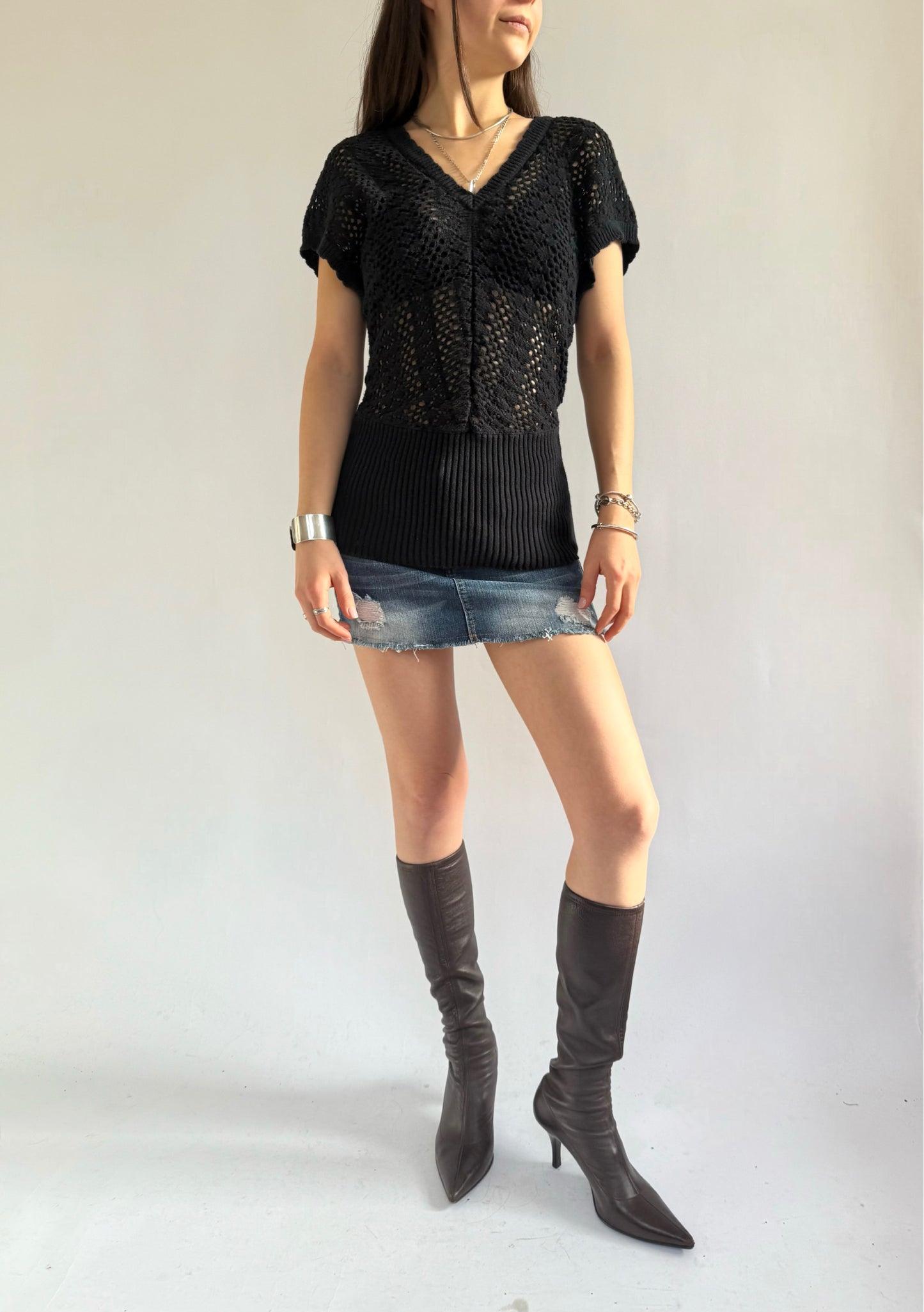Y2K open back knit top