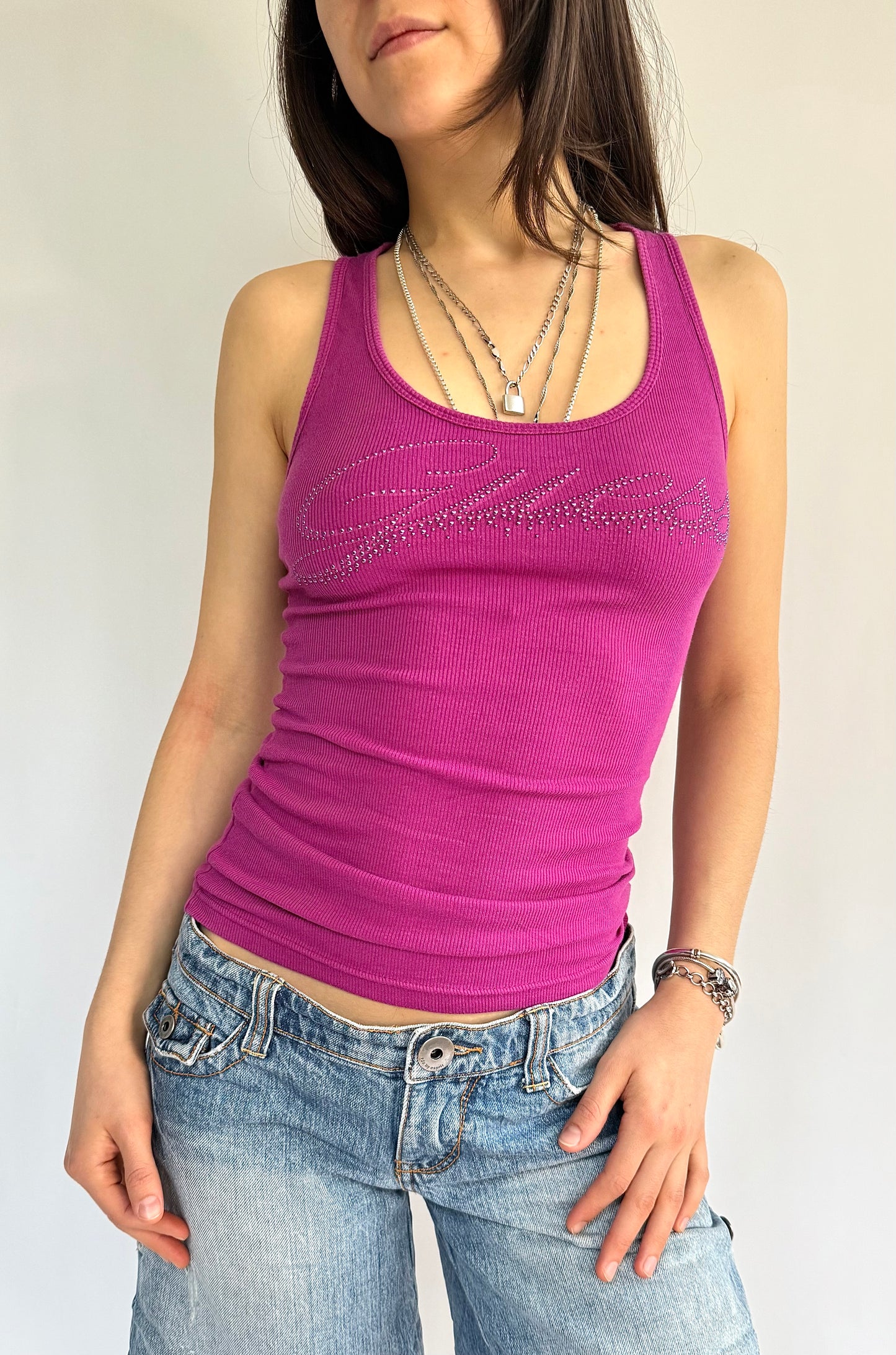 Y2K GUESS Pink rhinestone tank top