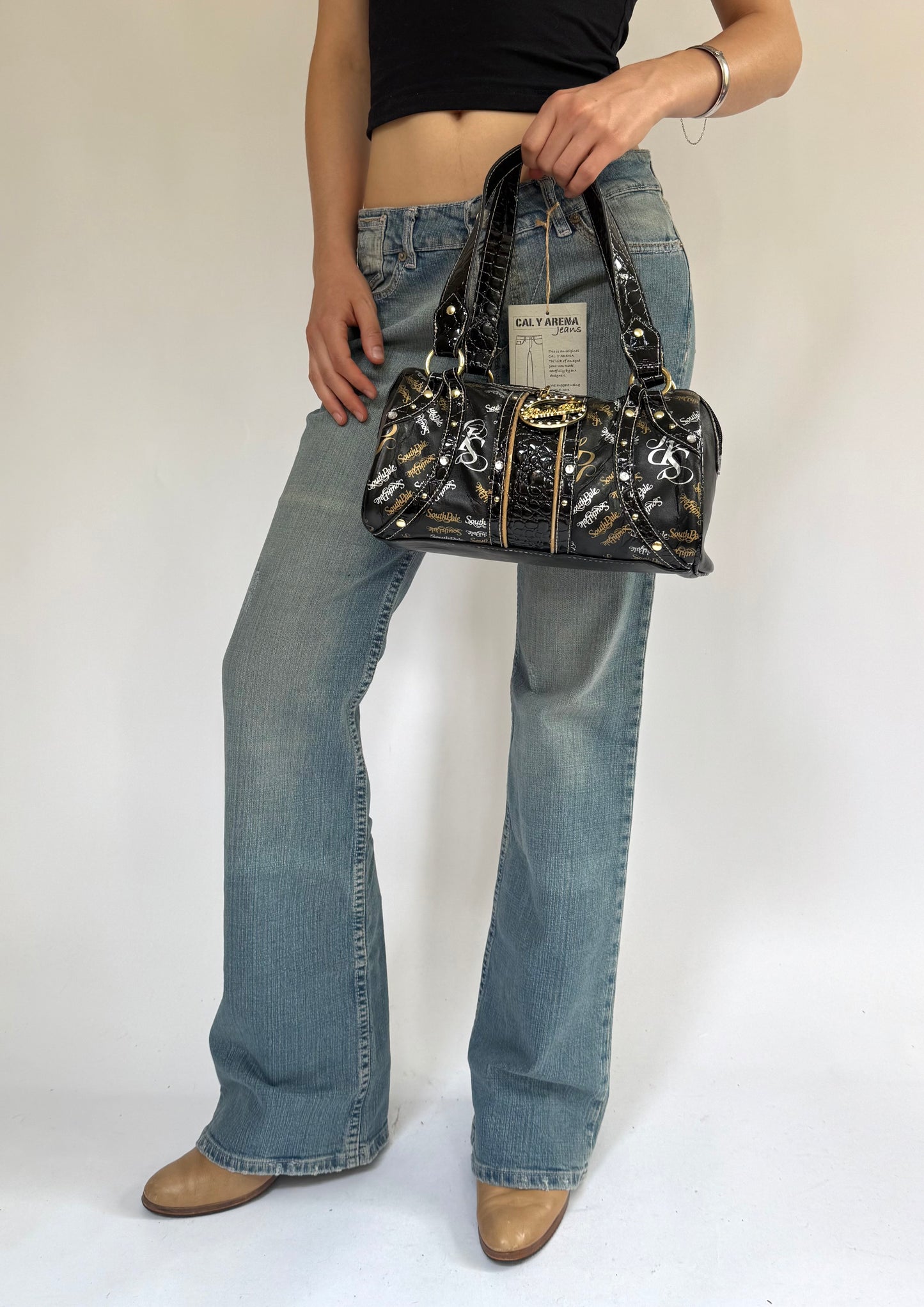 Y2K Deadstock black and gold shoulder bag by SOUTHPOLE