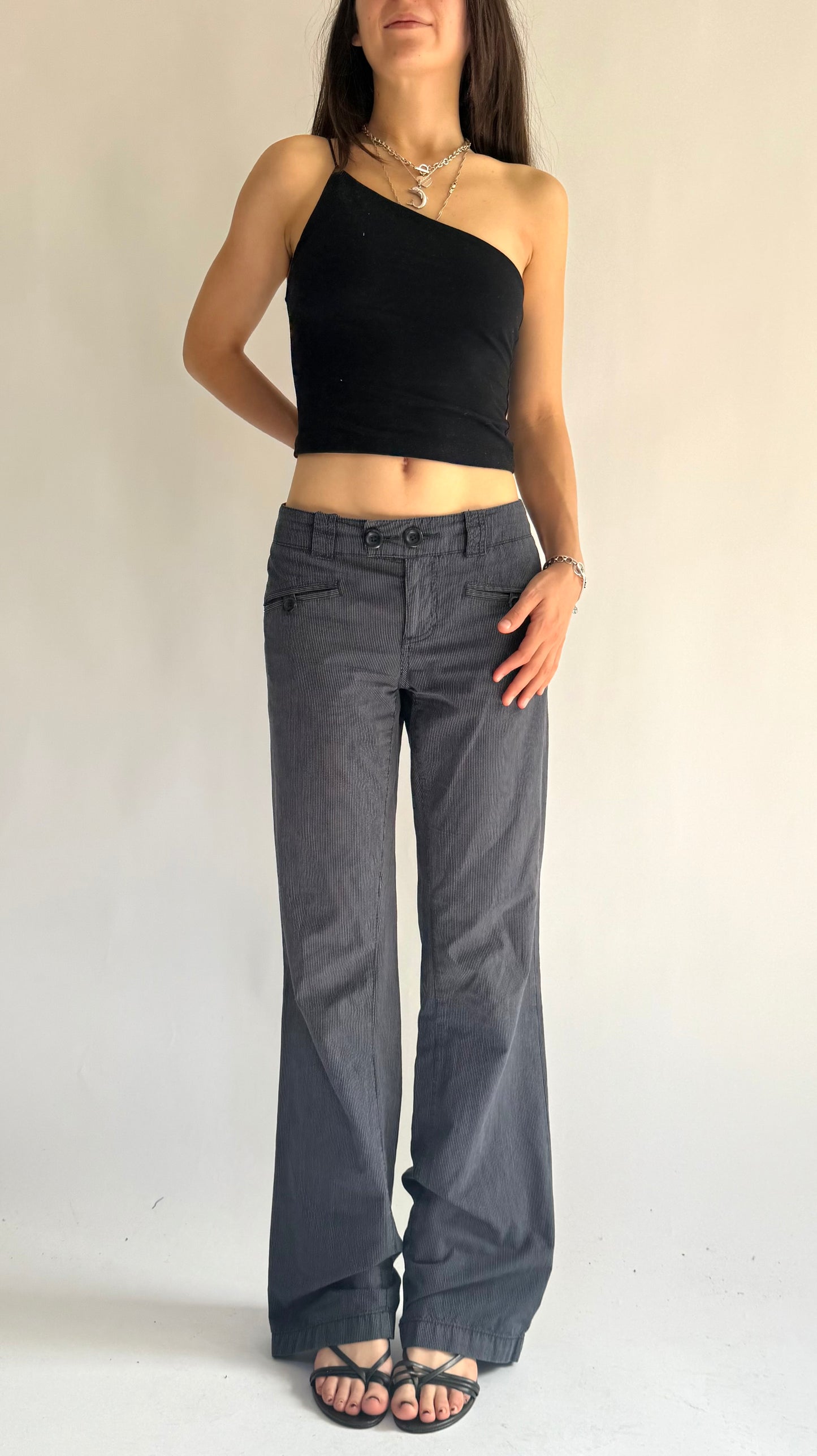 Y2K low rise flared pin-stripped pants office siren core