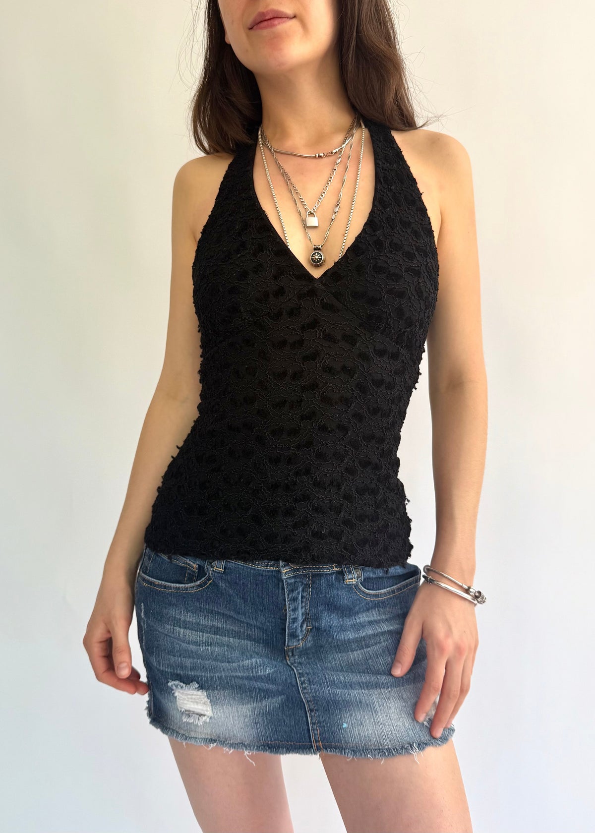 Y2k Black knit halter top