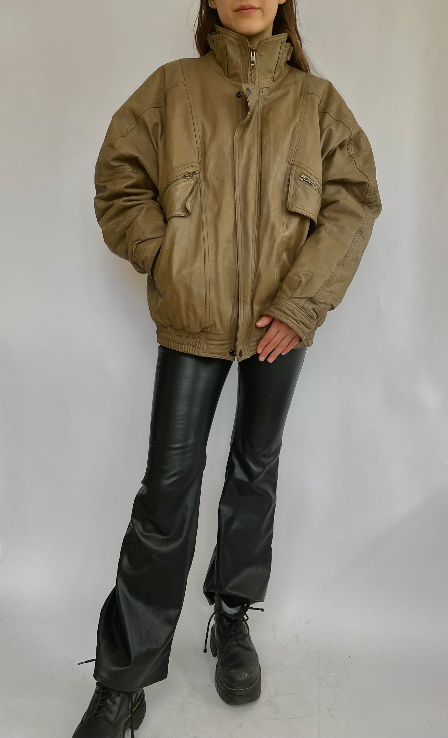 Vintage camel leather bomber
