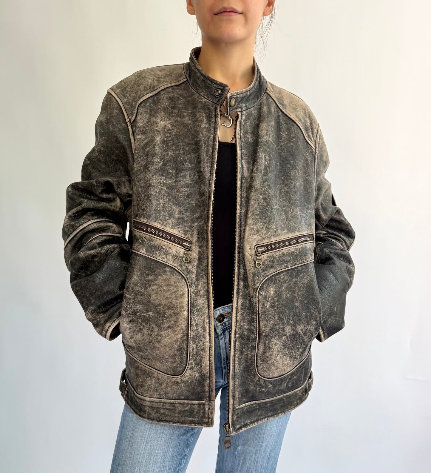 Vintage 90s genuine leather biker jacket