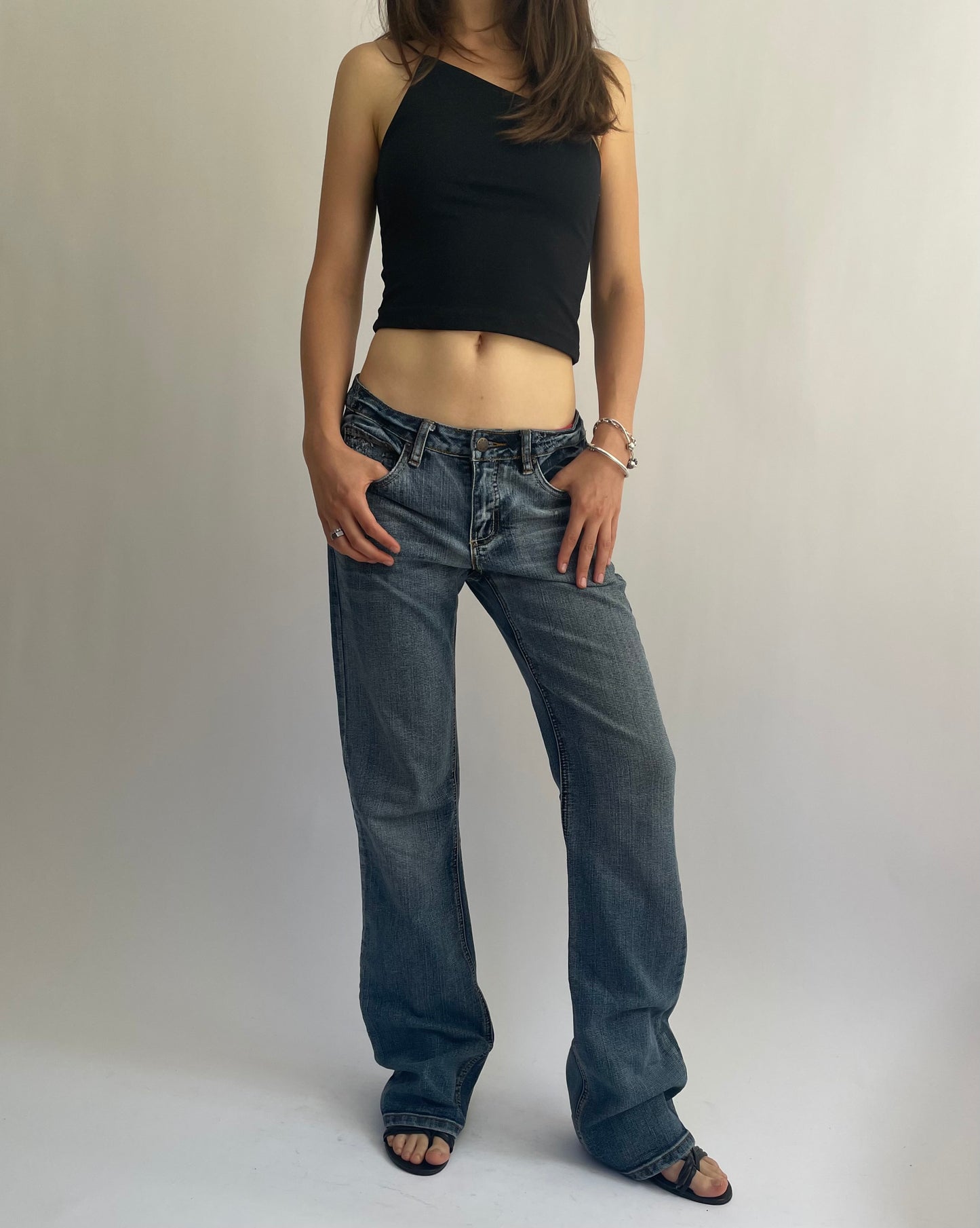 Y2K low rise dark wash baggy jeans