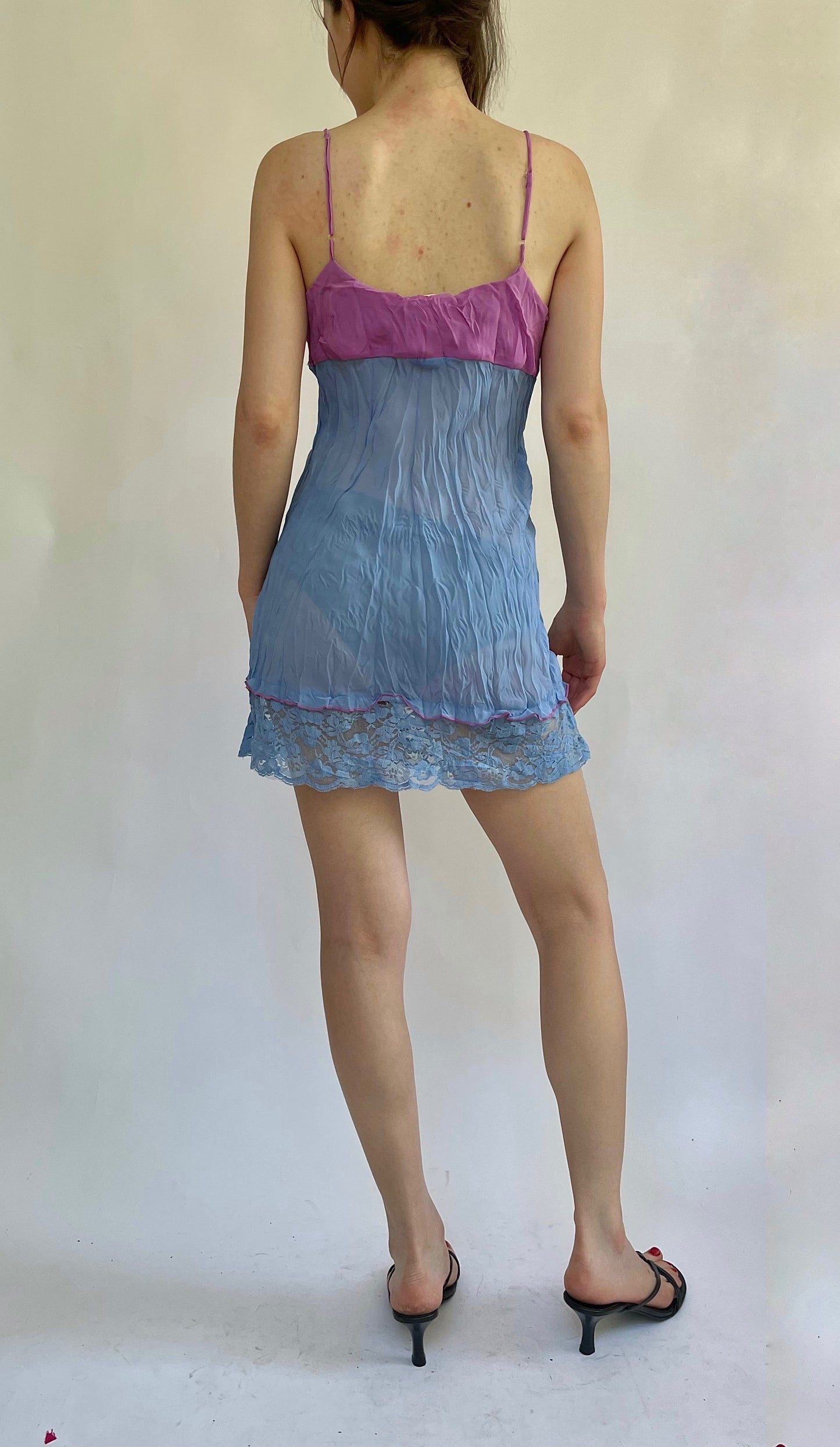Y2K blue and purple dress with tie front