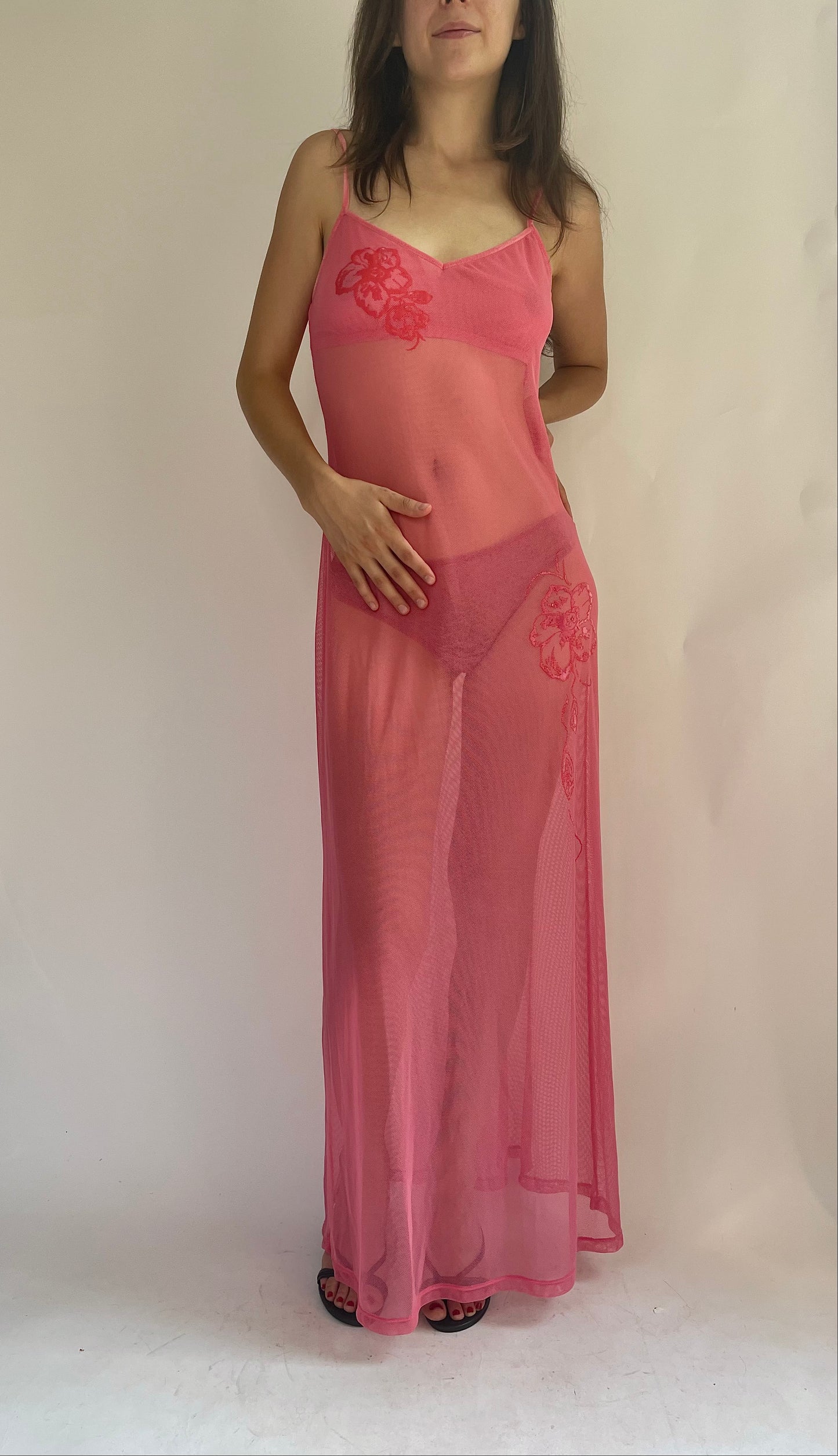 Y2K sheer pink maxi dress