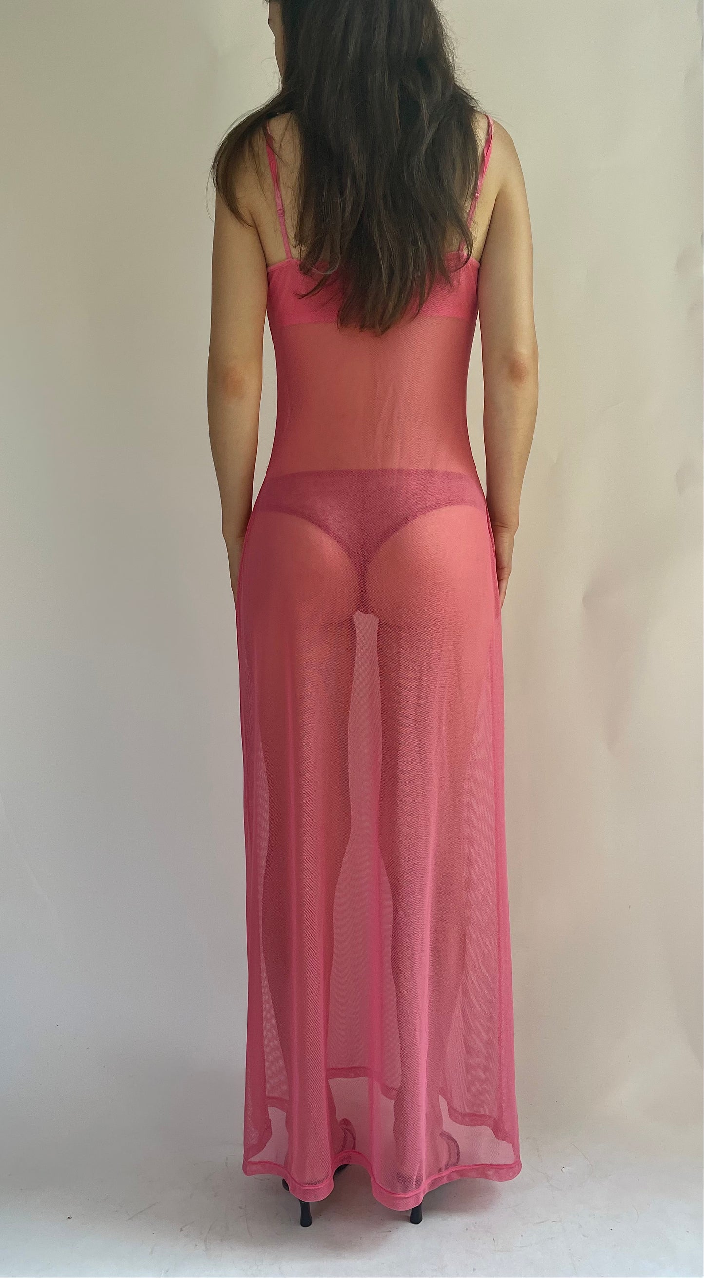 Y2K sheer pink maxi dress