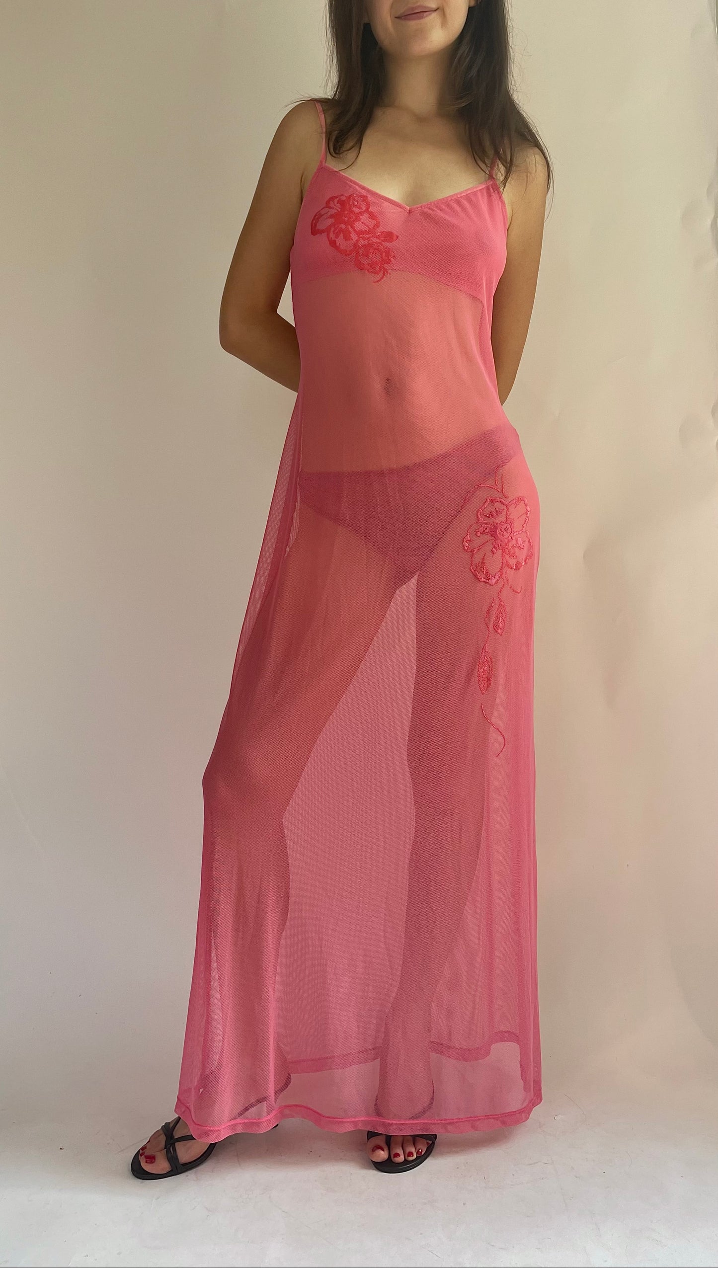 Y2K sheer pink maxi dress