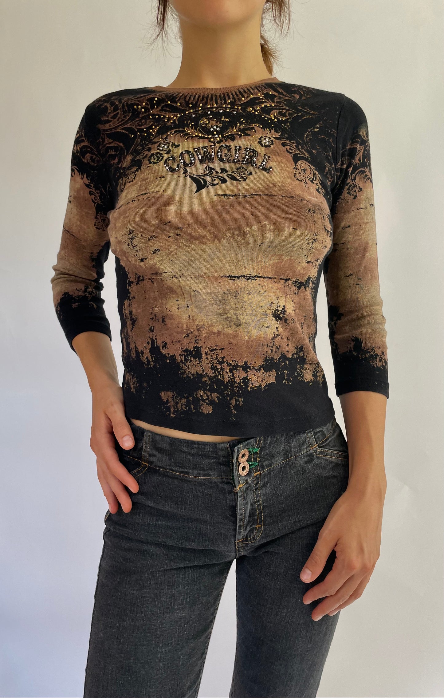 Y2K cowgirl top with bedazzles
