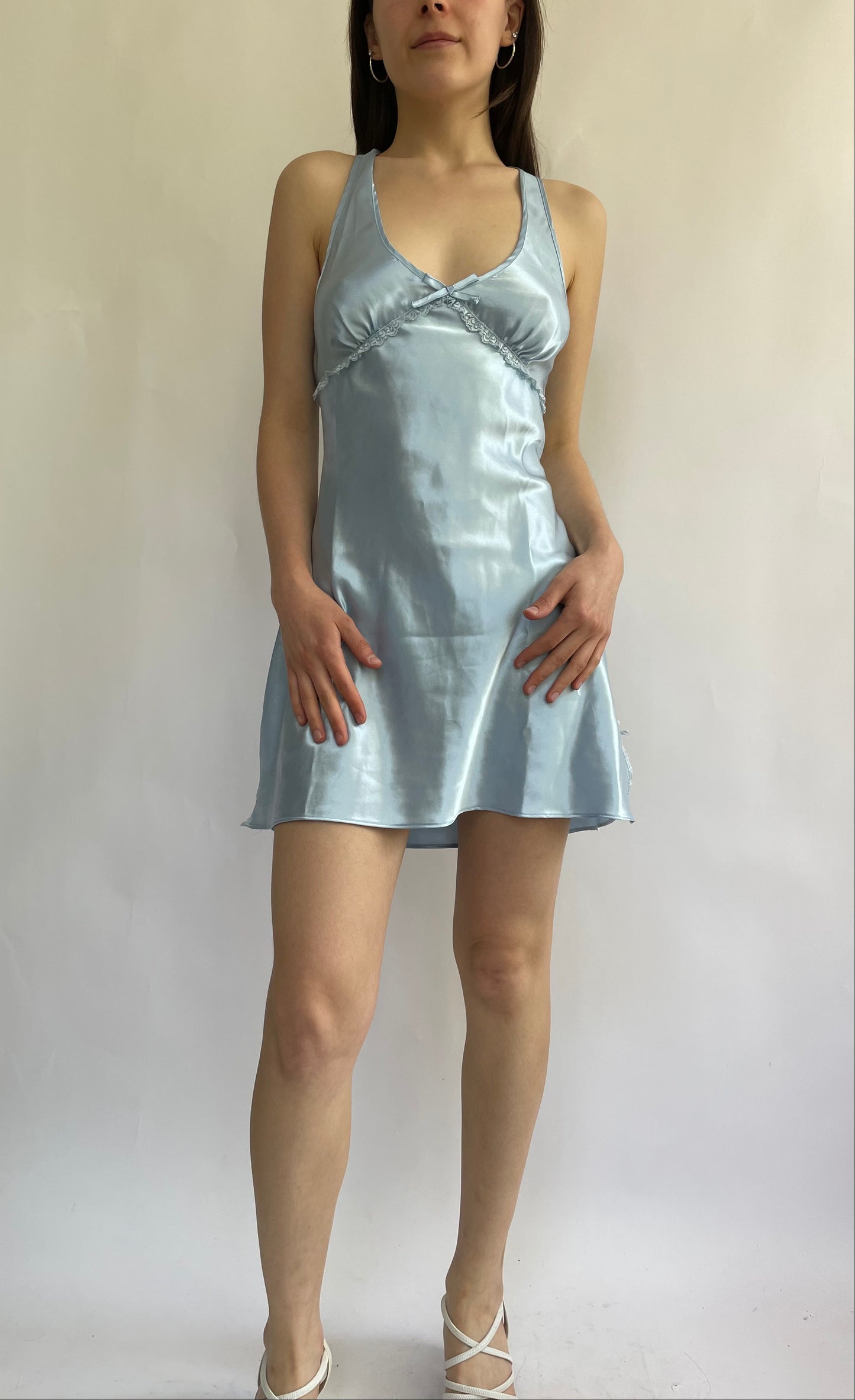Vintage baby blue satin slip dress