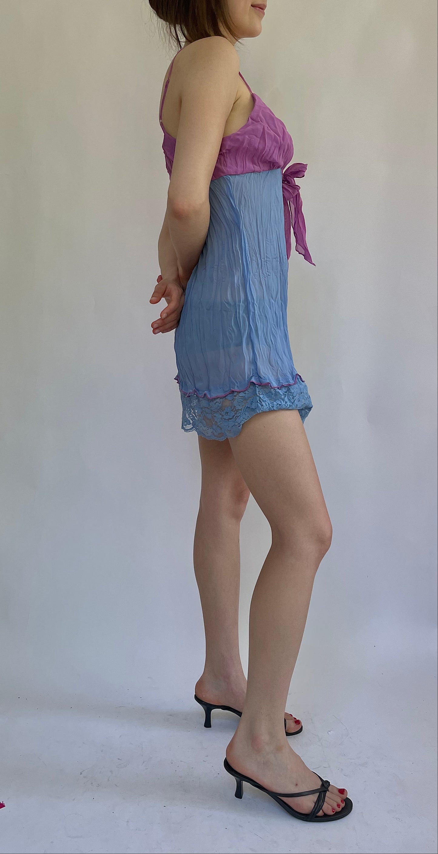 Y2K blue and purple dress with tie front