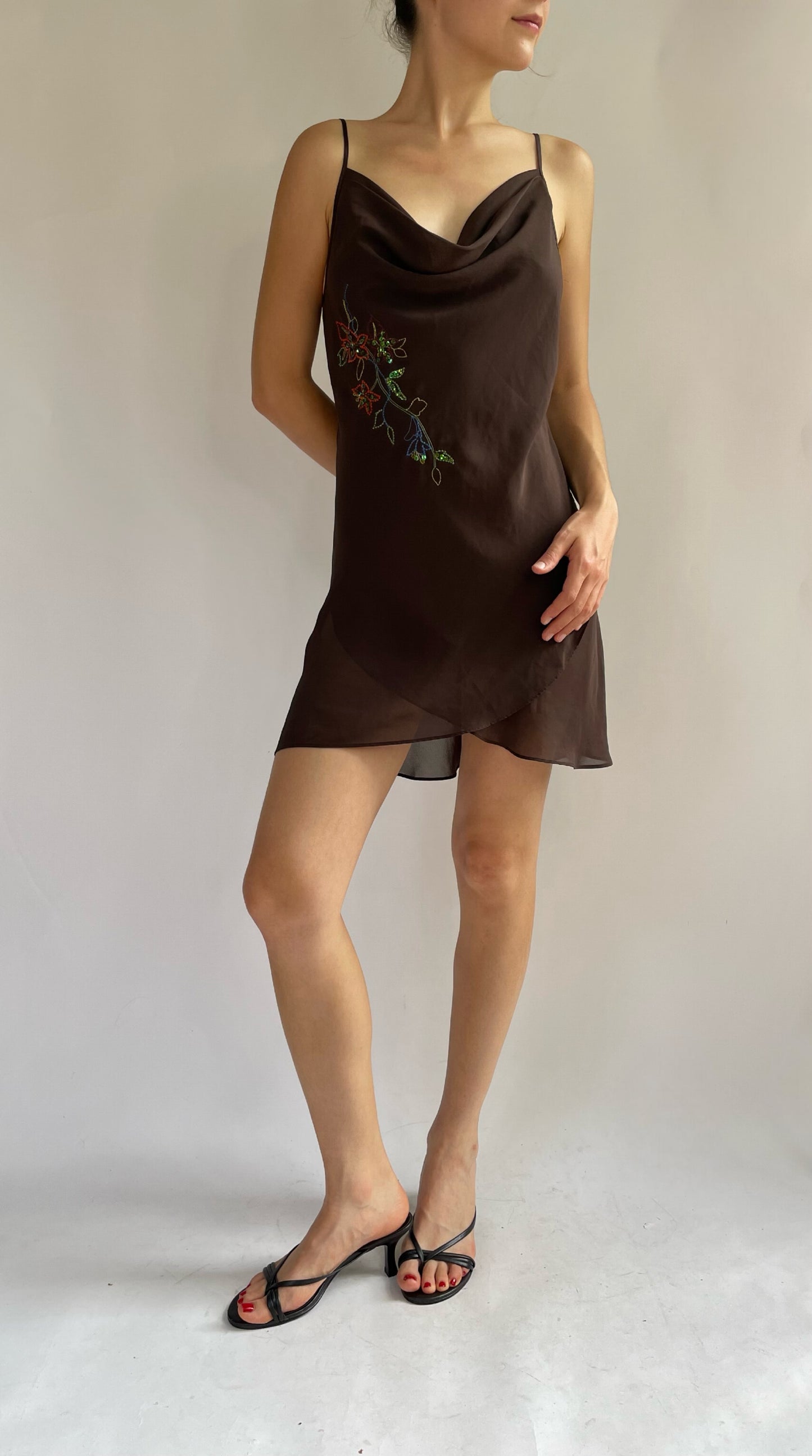 Y2K cowl neck brown dress