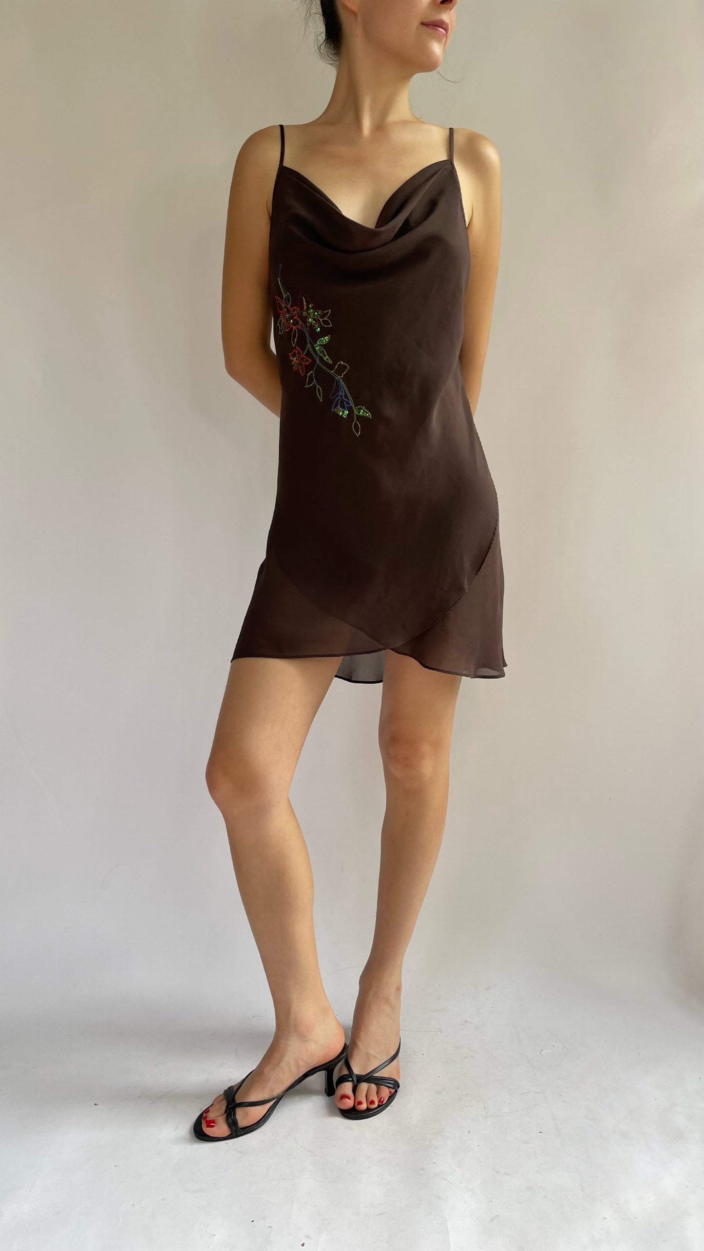 Y2K cowl neck brown dress