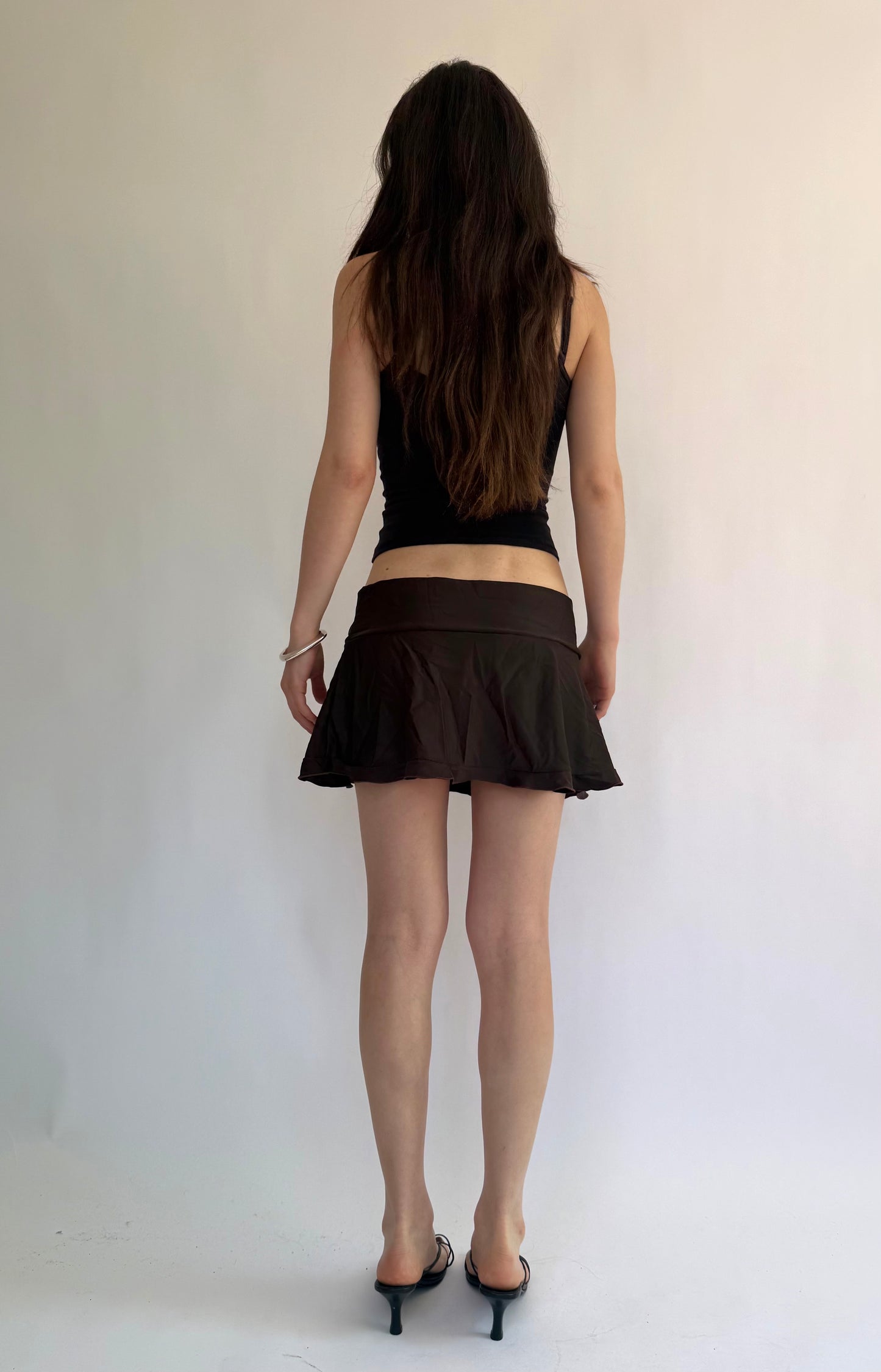 Y2K low rise brown ruffle mini skirt