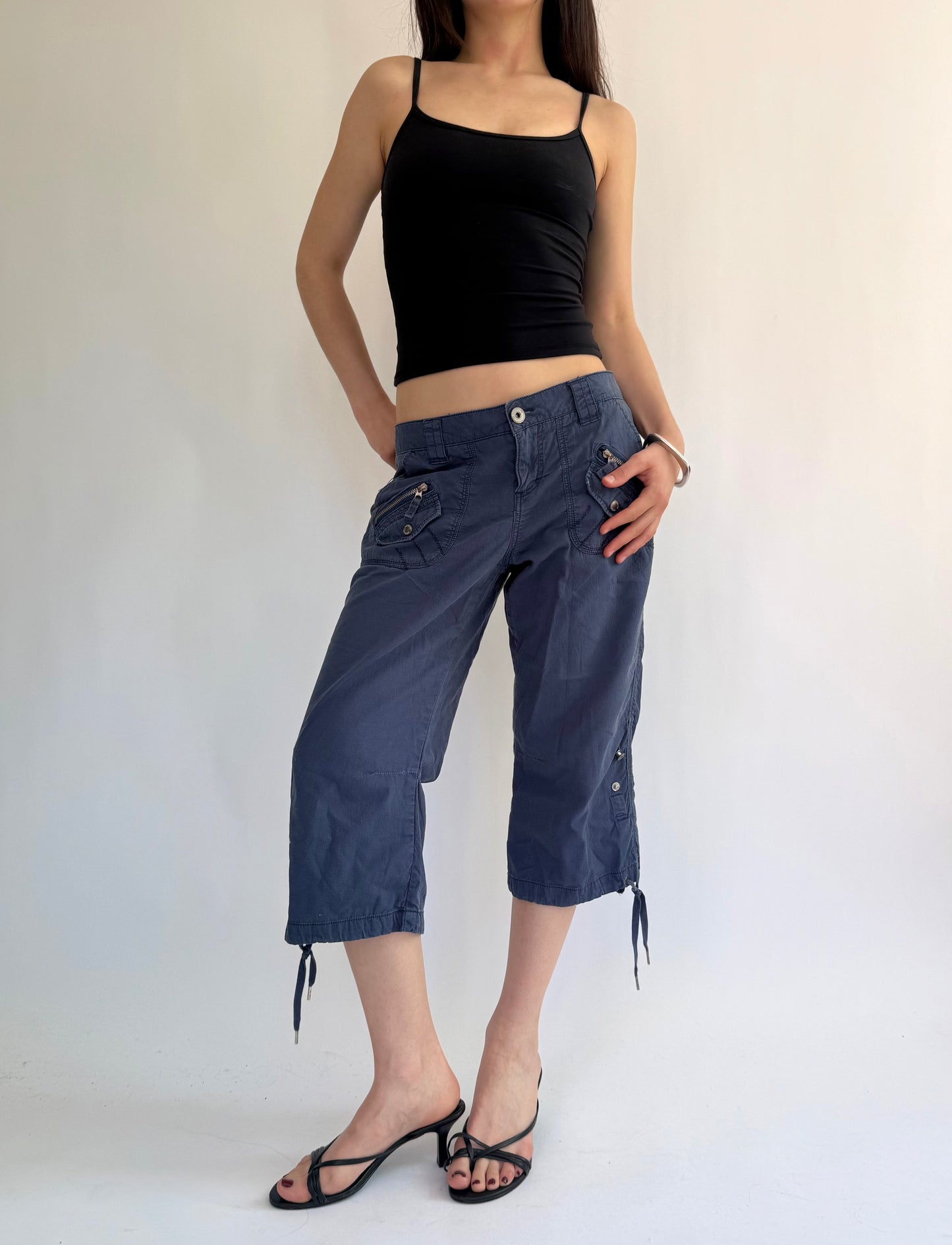 Y2K low rise cotton cargos capris