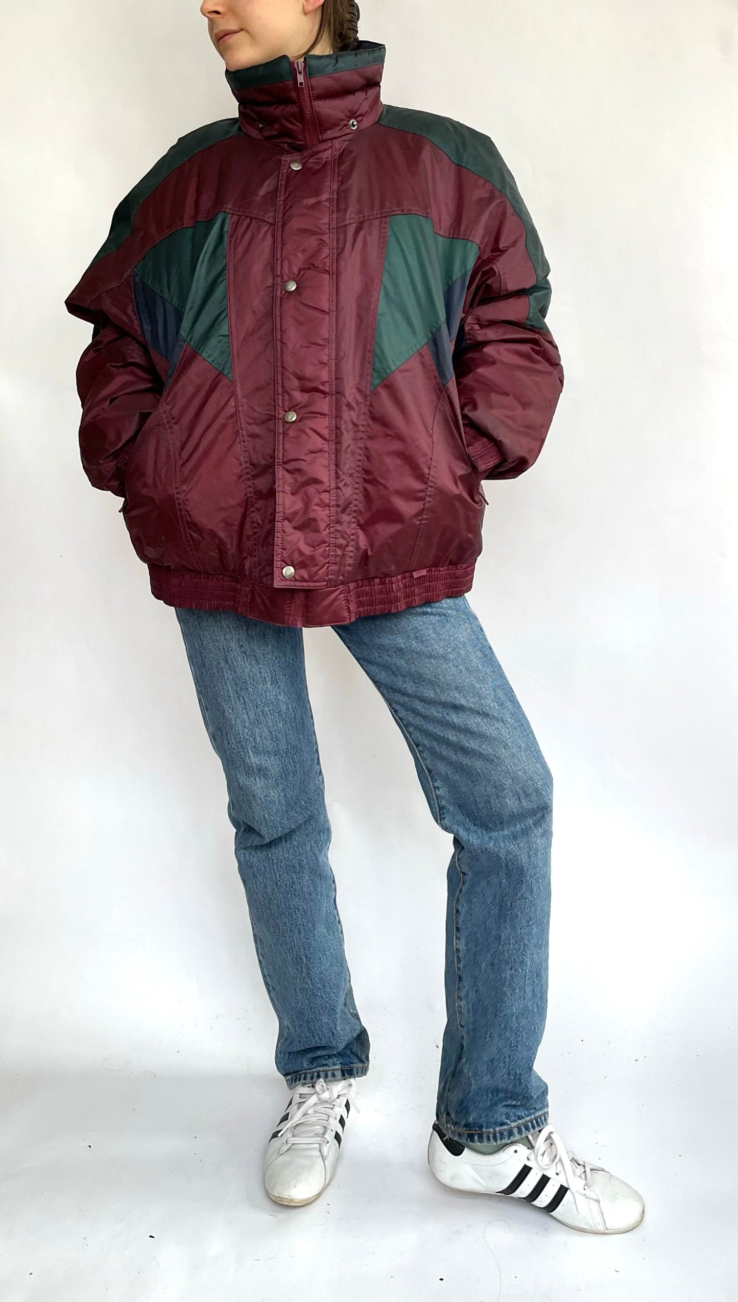 80s oversized colour block puffer jacket