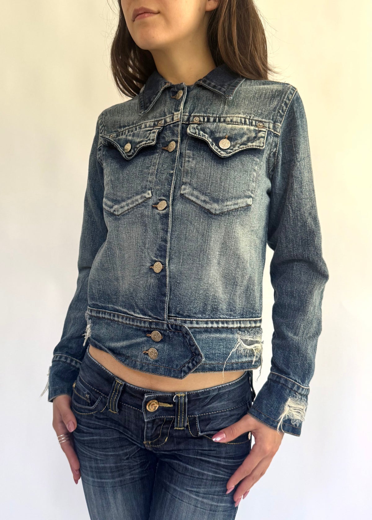Y2K Cal Y Arena Deadstock Distressed Denim Jacket