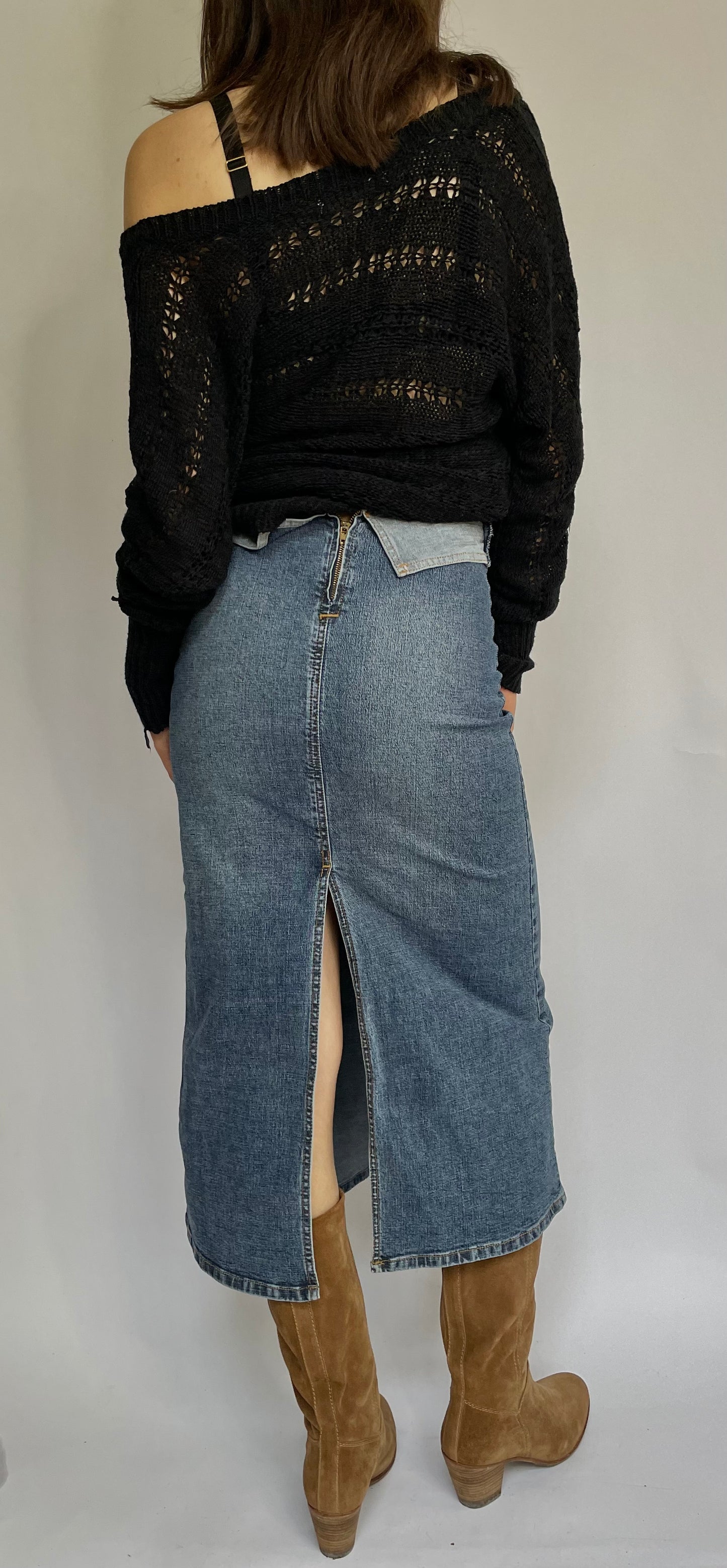 Y2K denim maxi skirt with zip