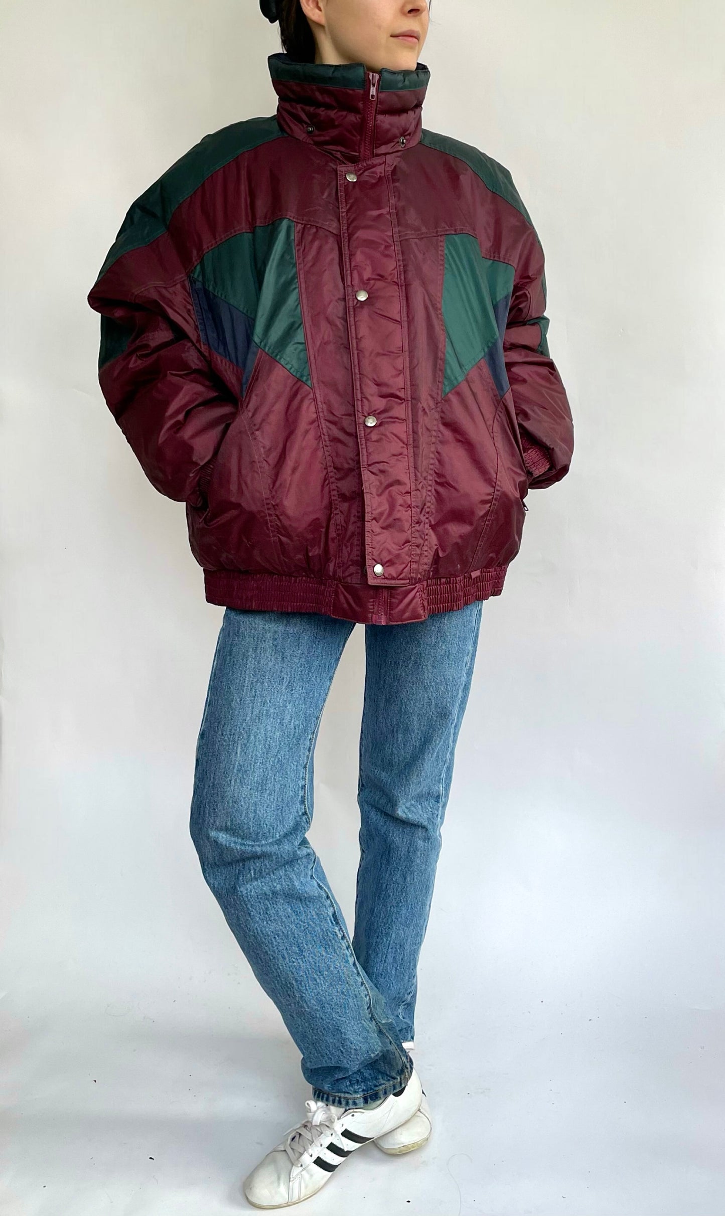 80s oversized colour block puffer jacket