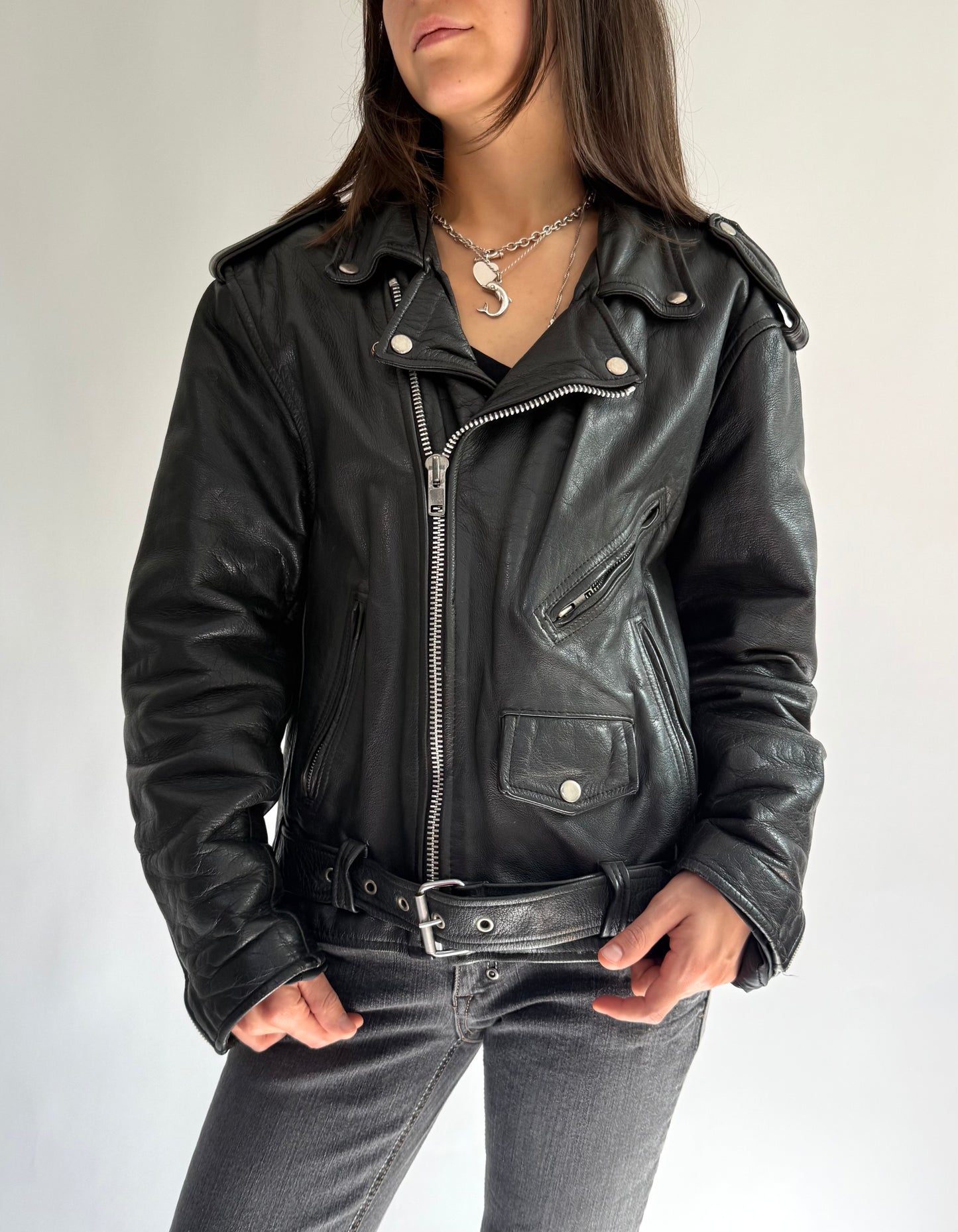 Vintage genuine leather biker jacket